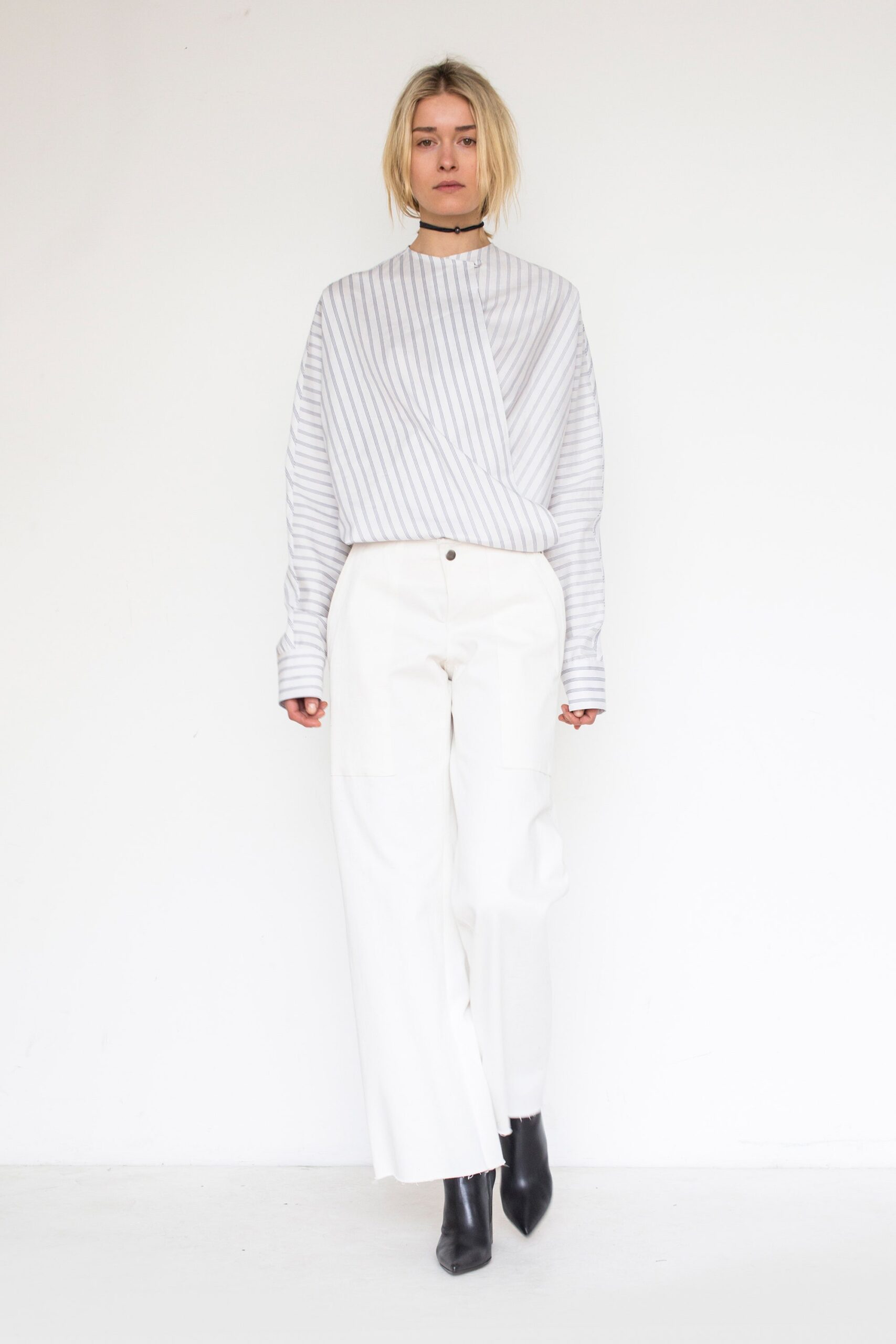 relaxed white shirt with wide-leg pants