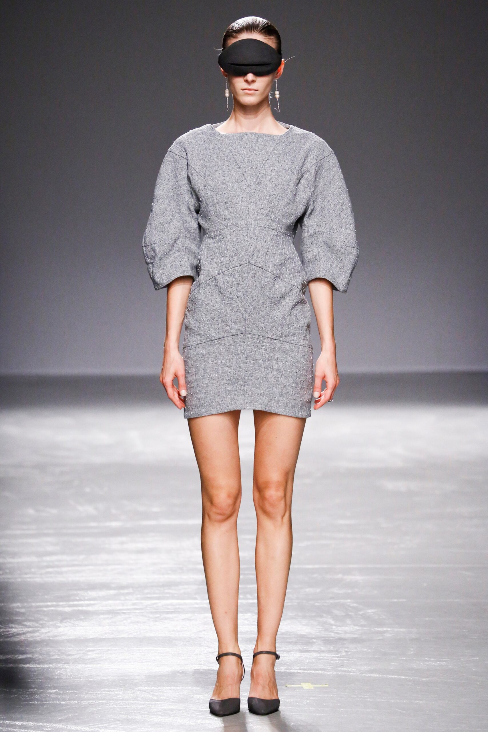 fitted gray wool mini dress