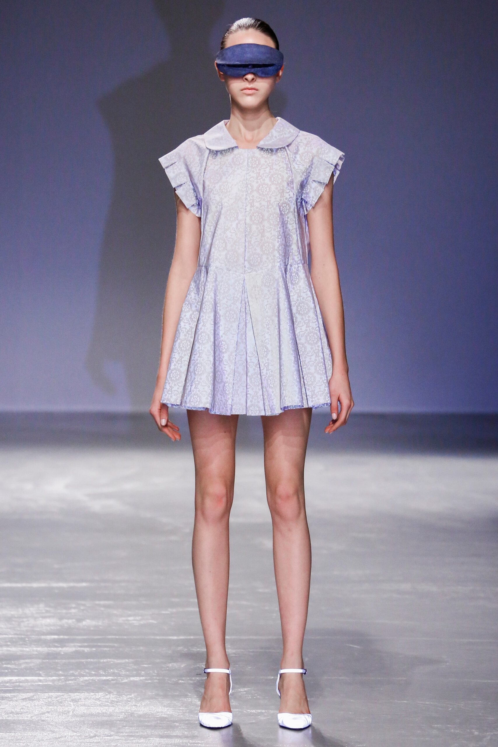 blue and white pleated dress