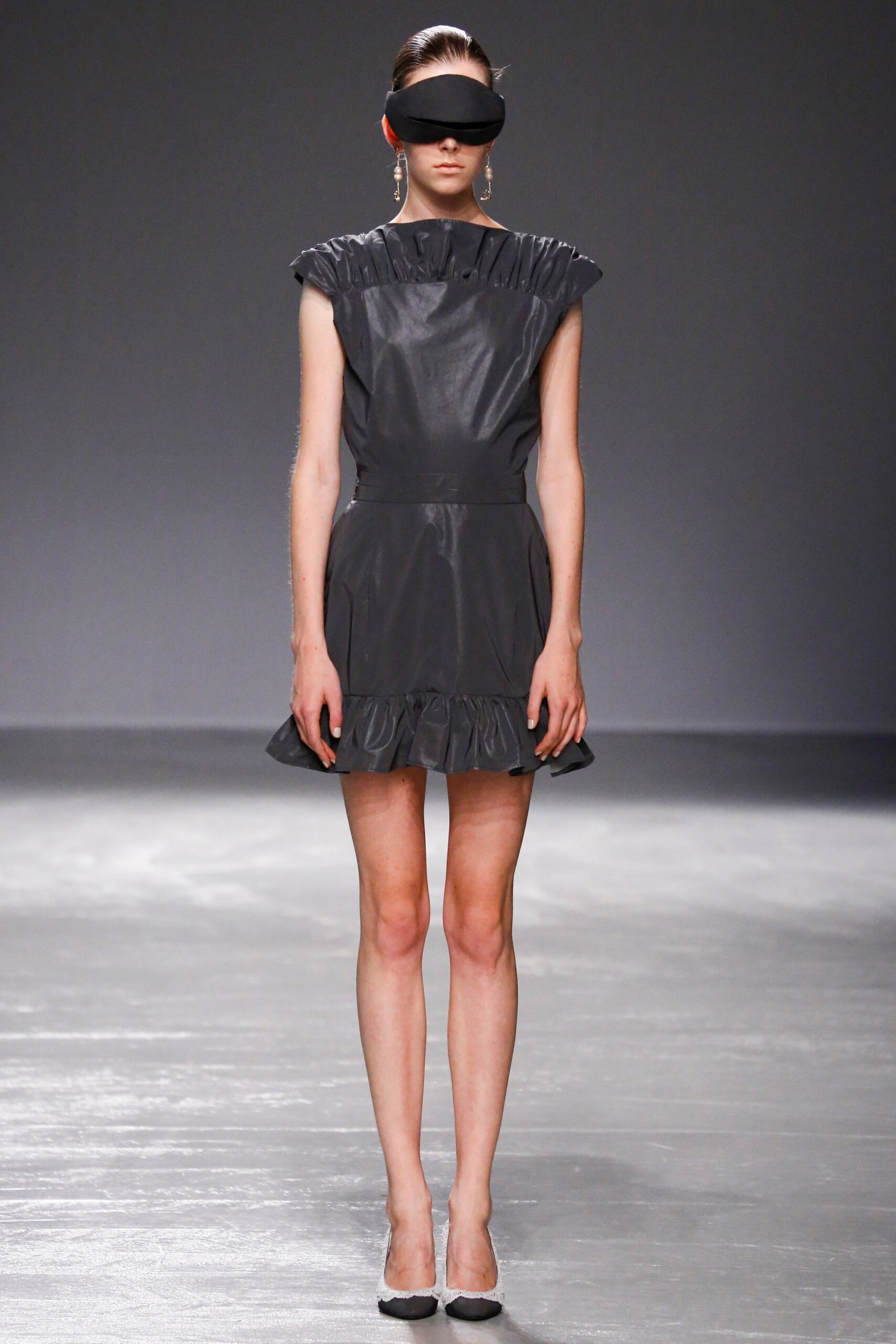 black leather ruffled mini dress