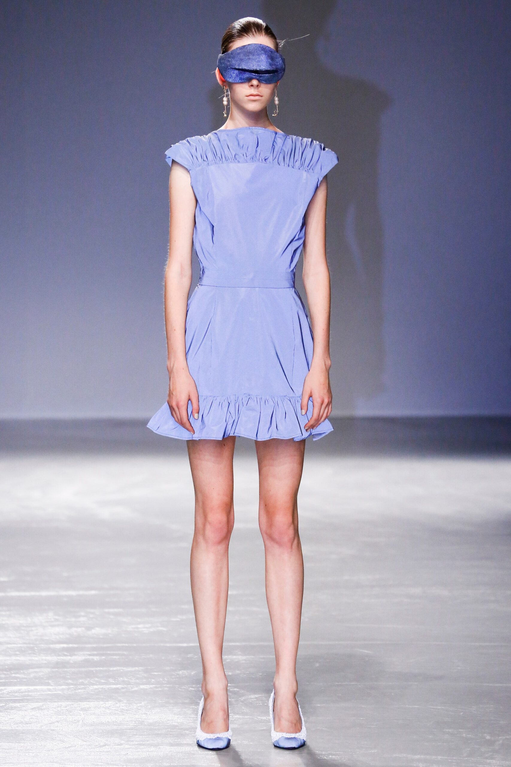 fitted blue cotton mini dress