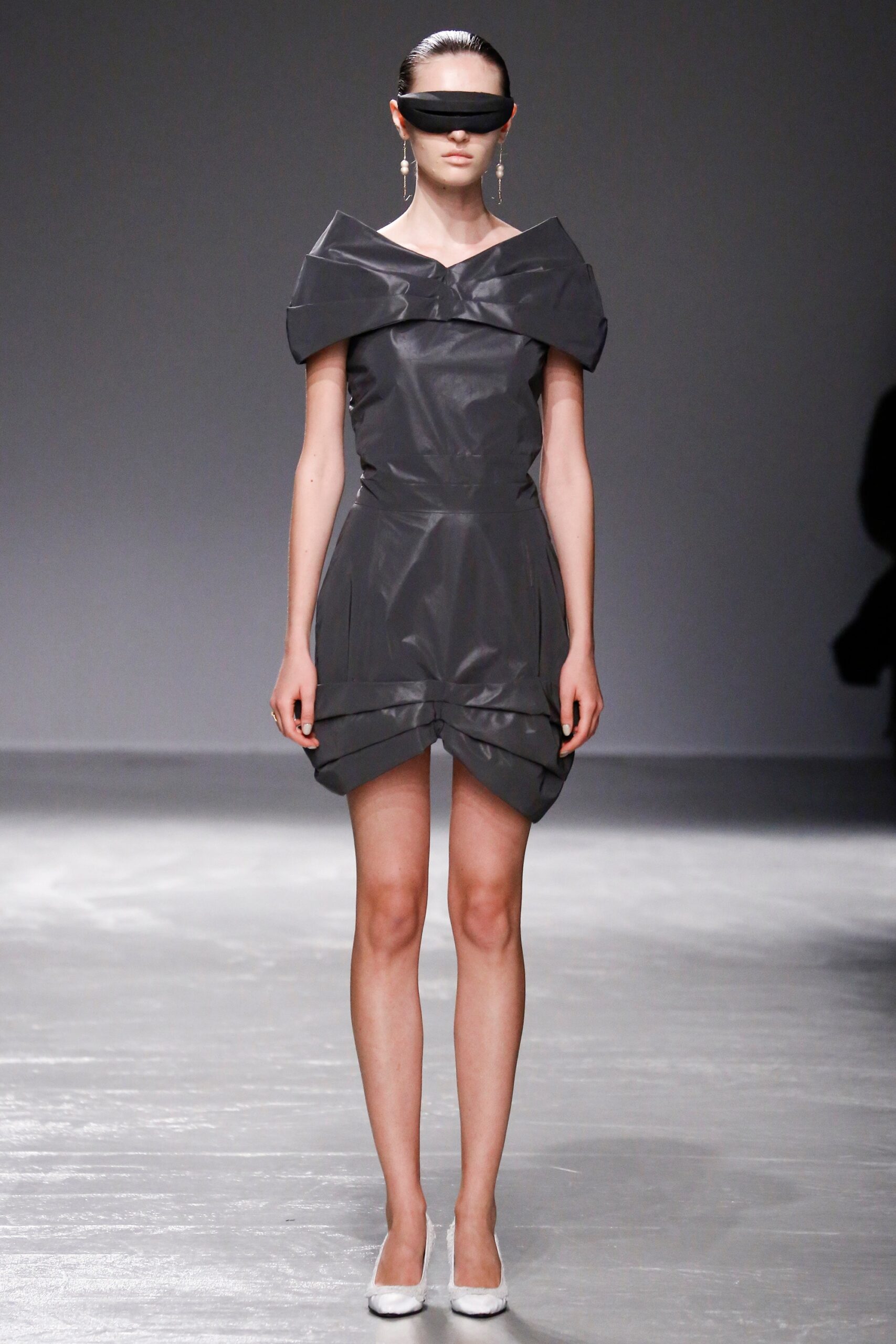fitted gray vinyl mini dress