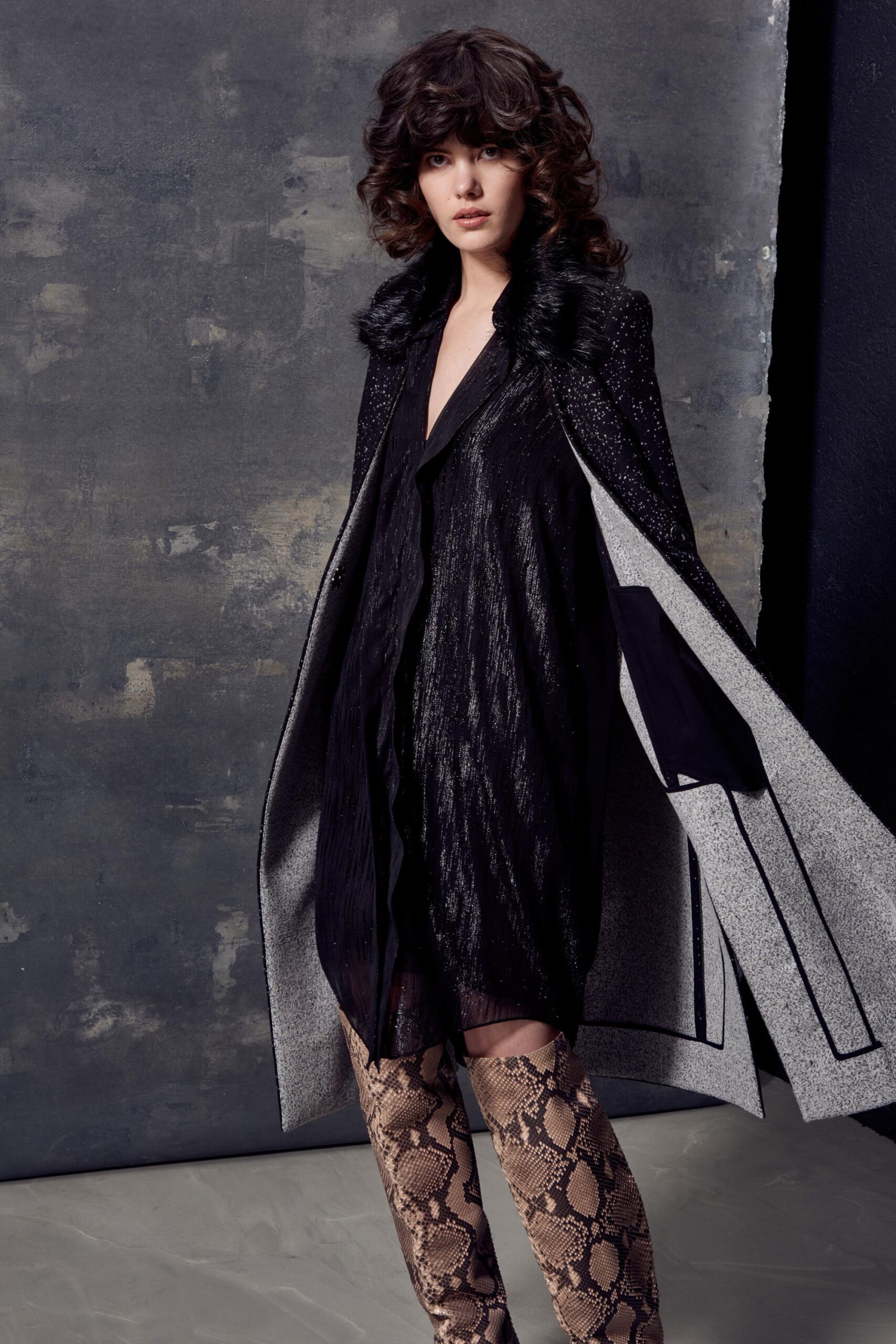 black silk dress with coat