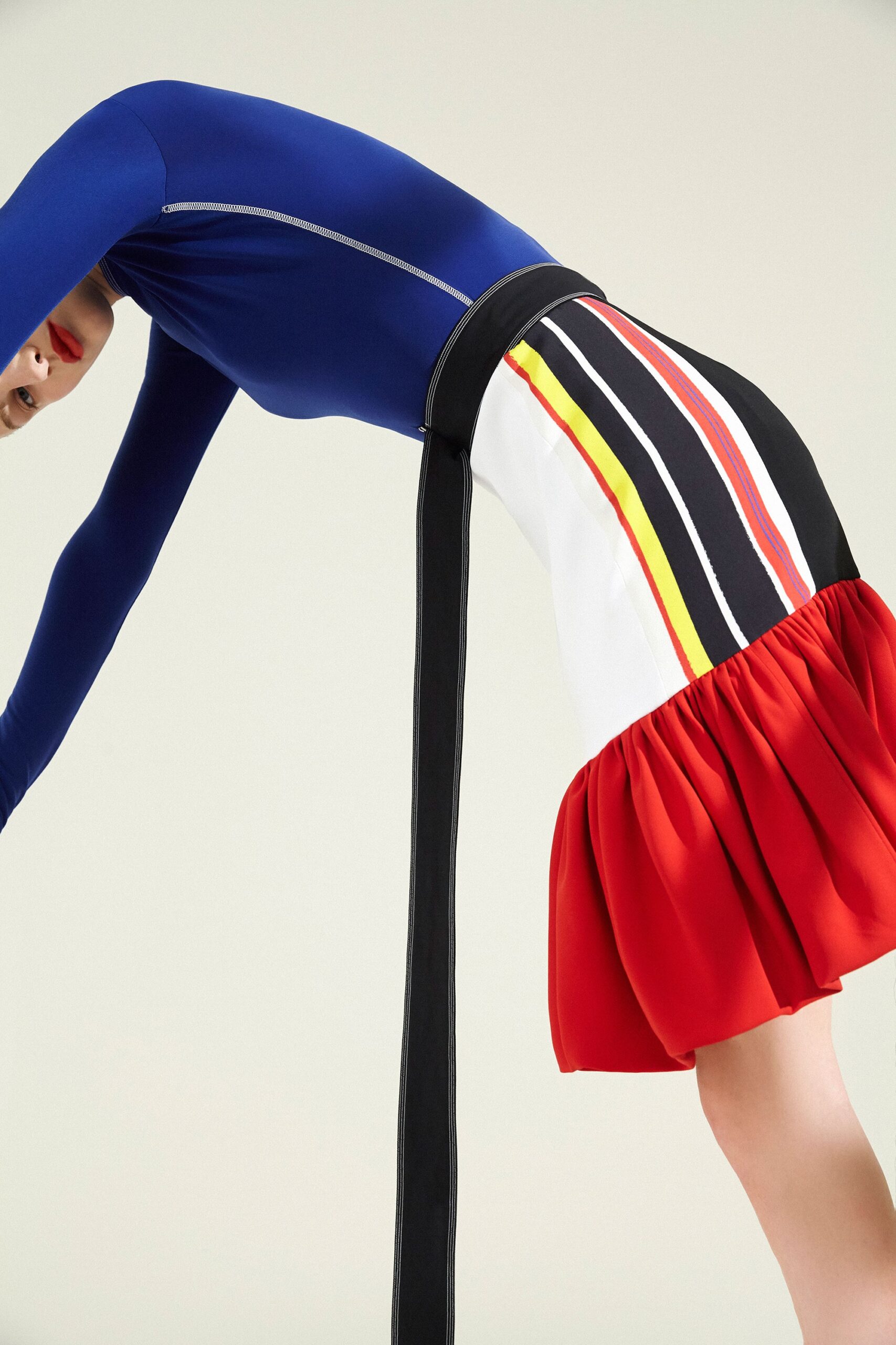 blue and red color-blocked mini dress