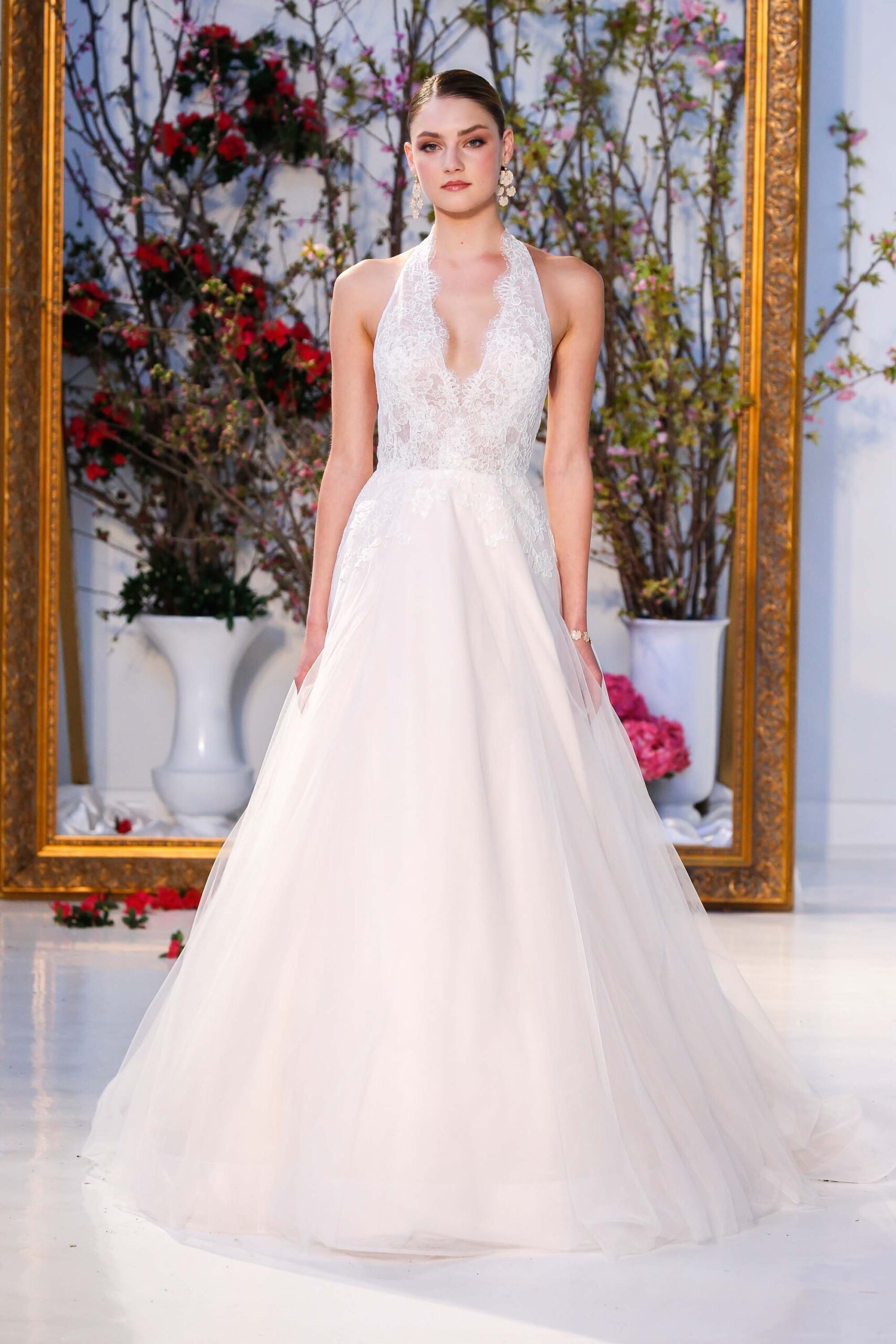 white silk tulle gown
