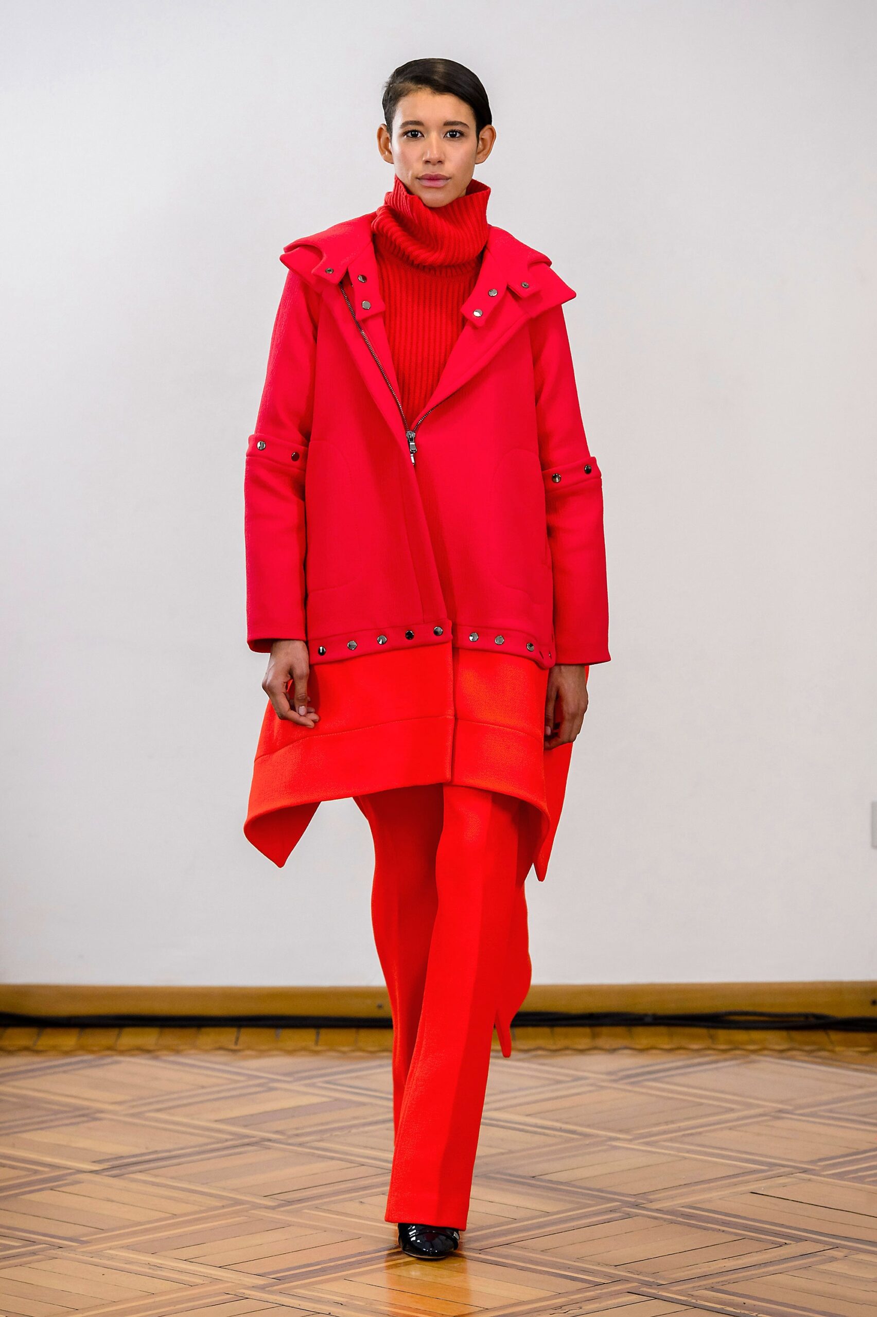 red coat and sweater outfit