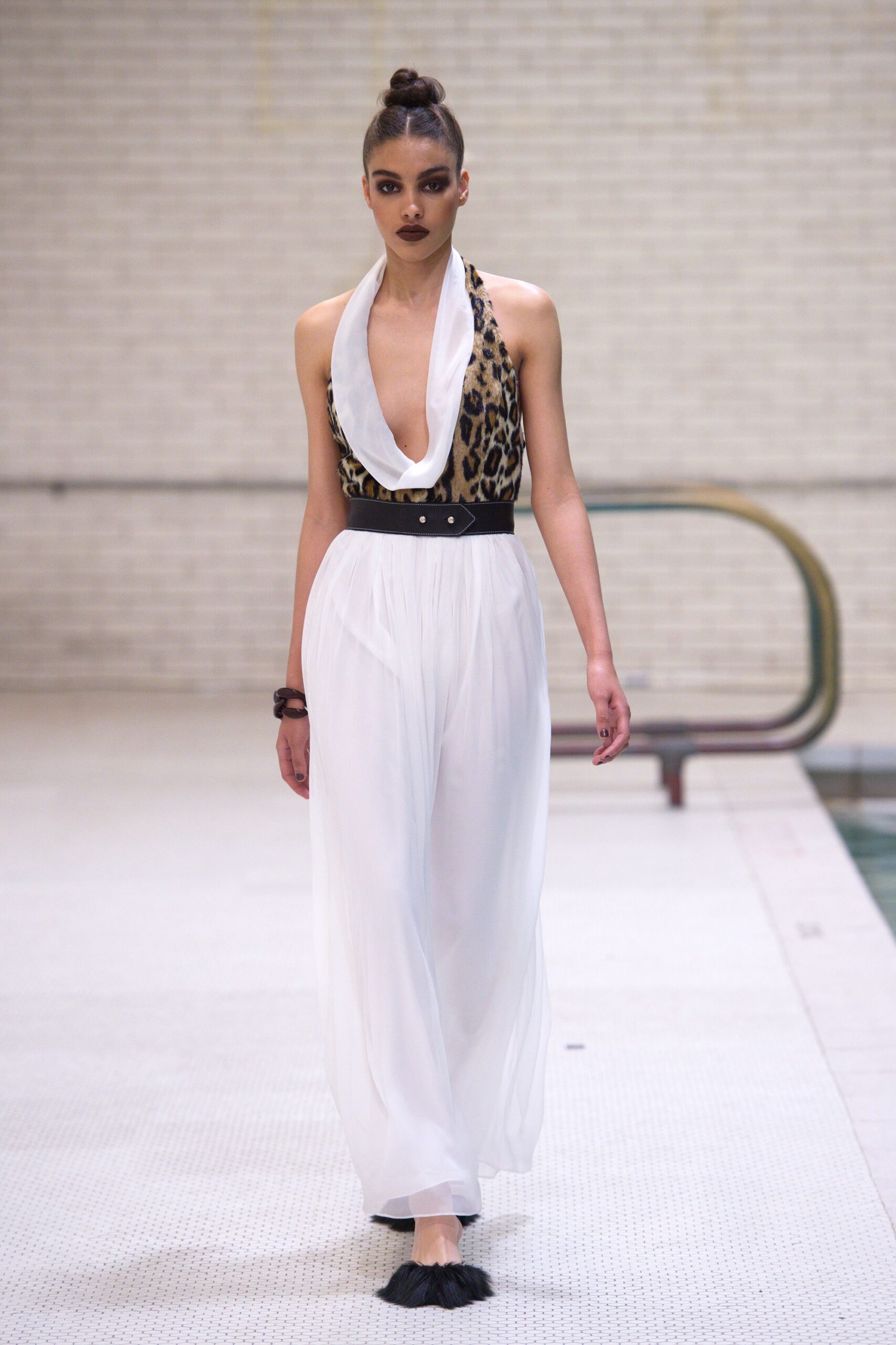 white maxi dress with animal print