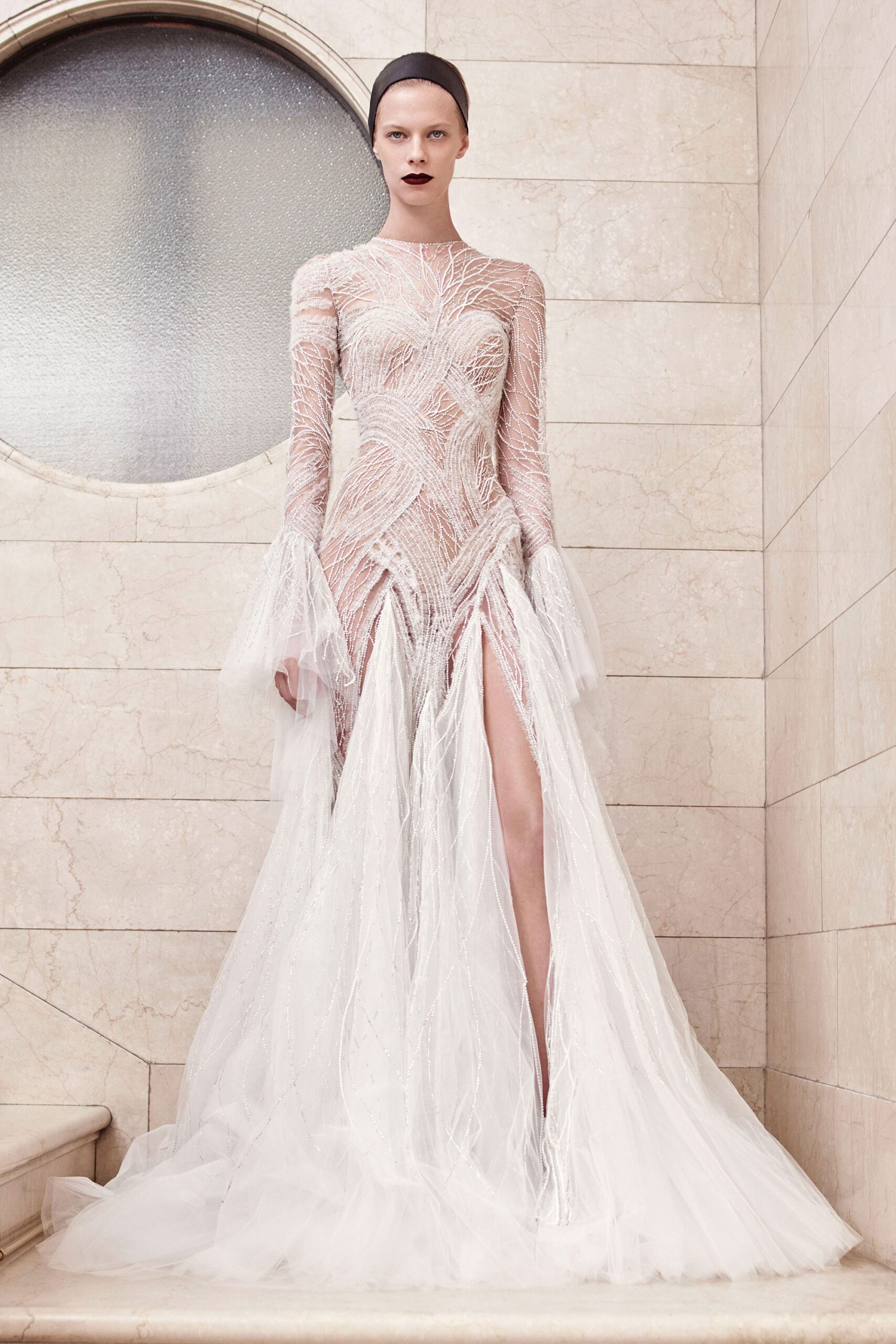 white sheer fitted gown
