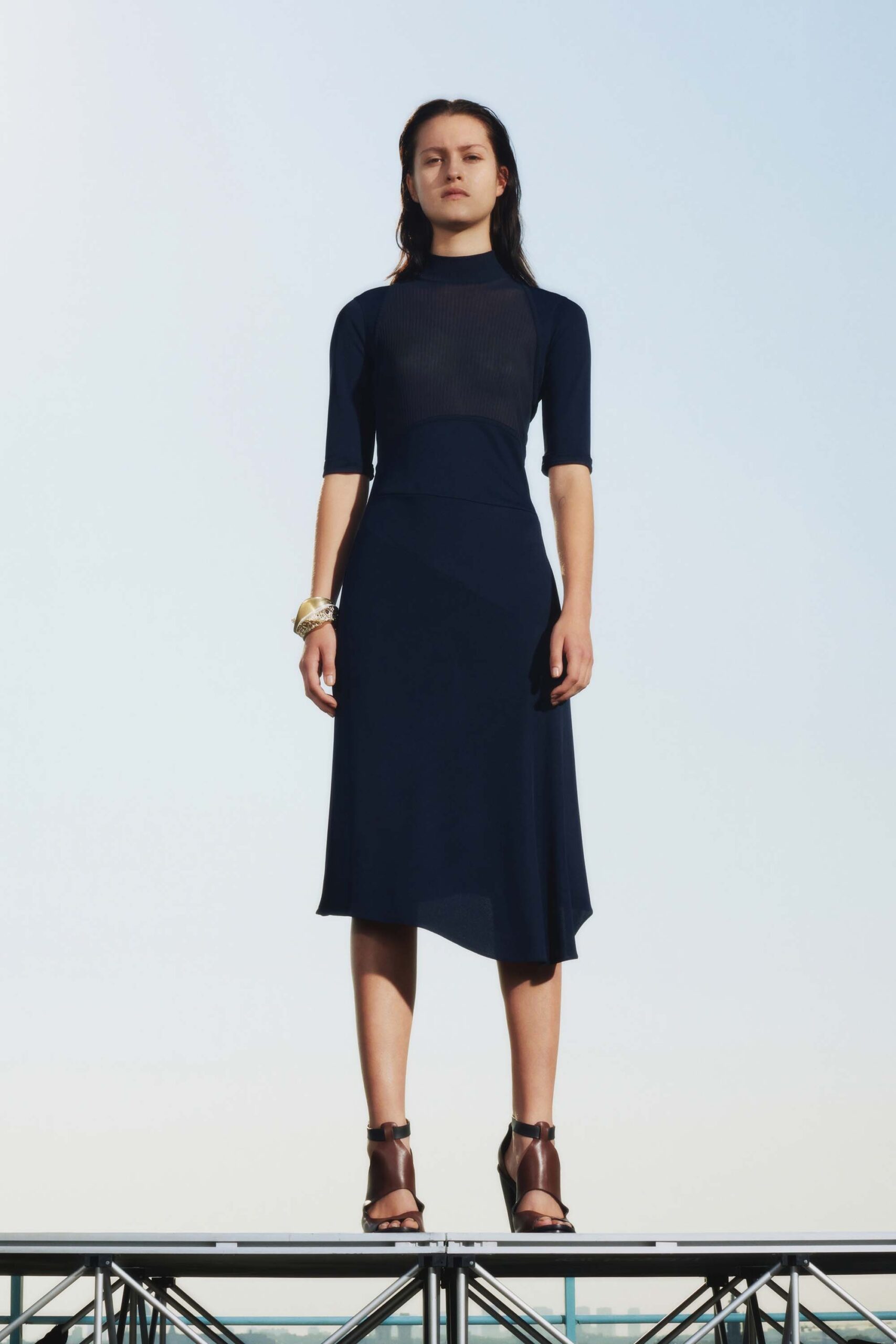 blue fitted midi dress