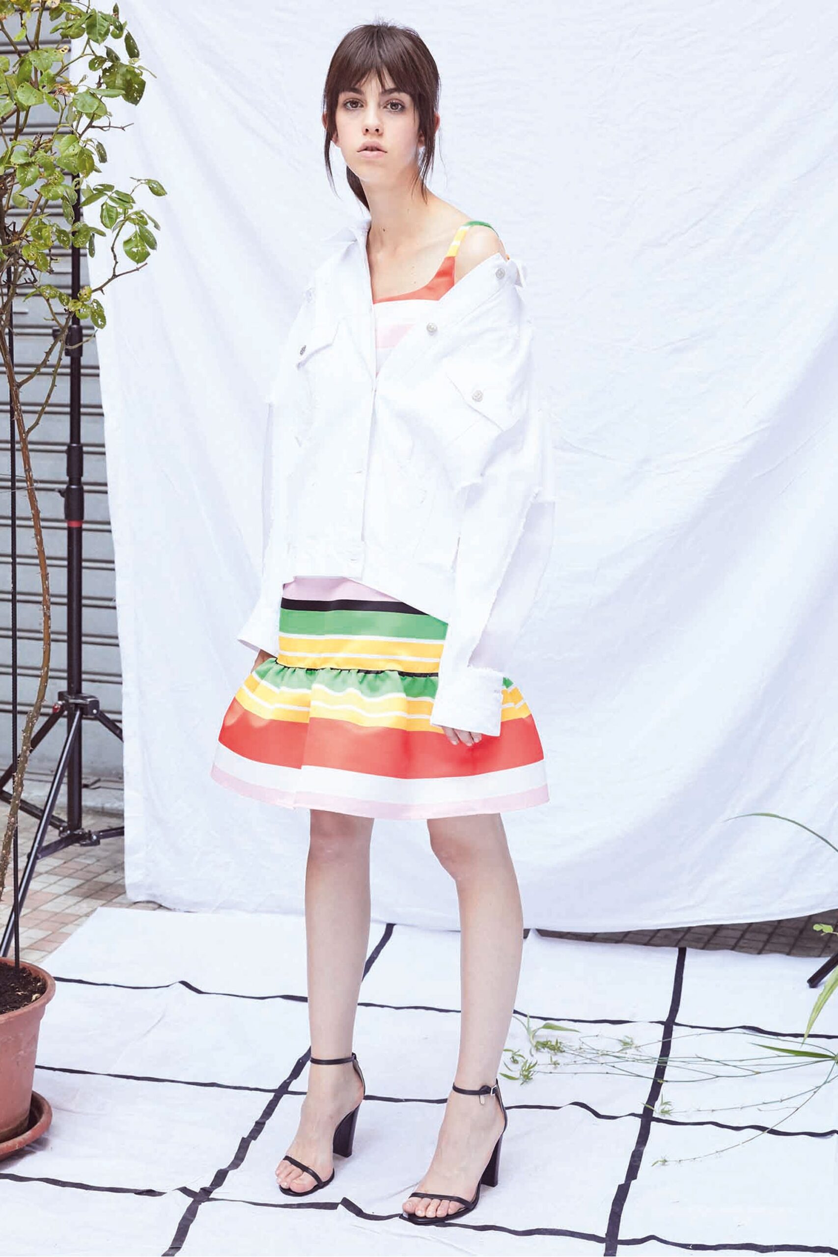 white cotton sleeveless off-shoulder fitted tiered mini dress