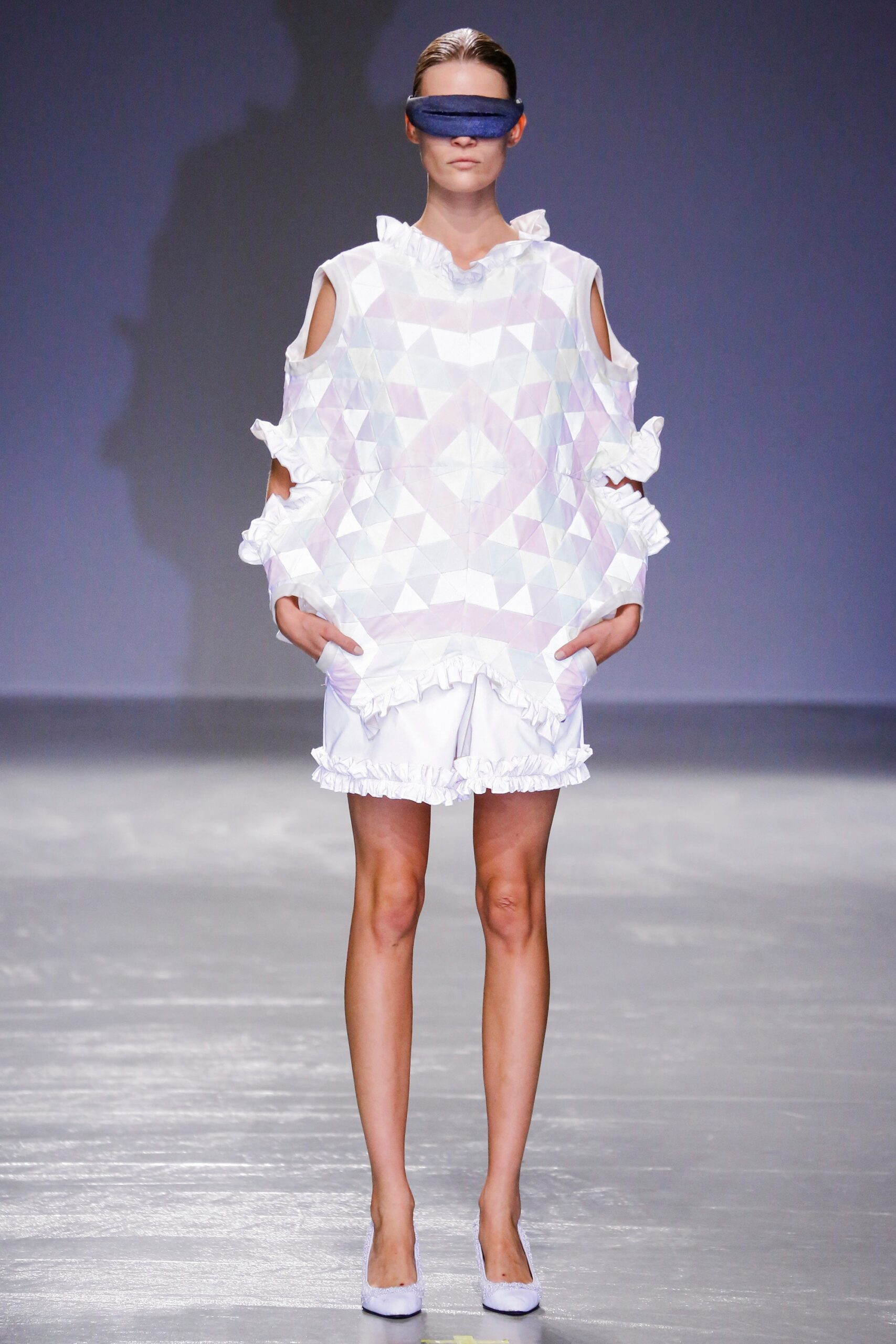 white ruffled top and shorts