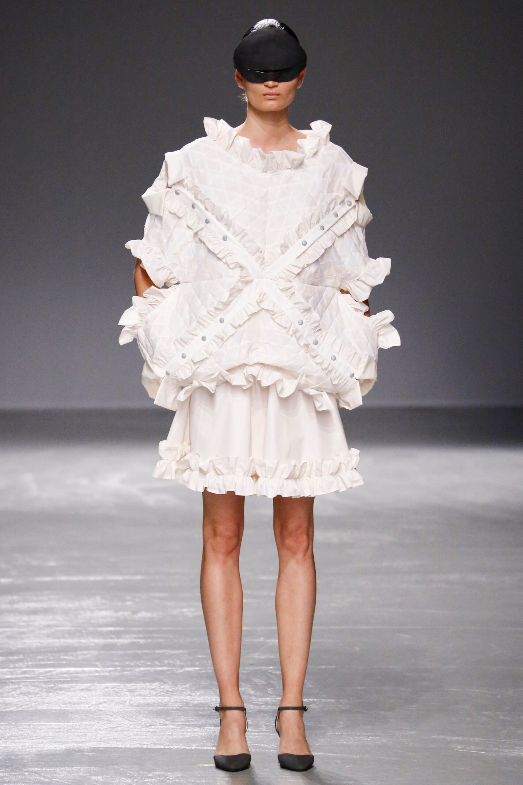 white ruffled mini dress