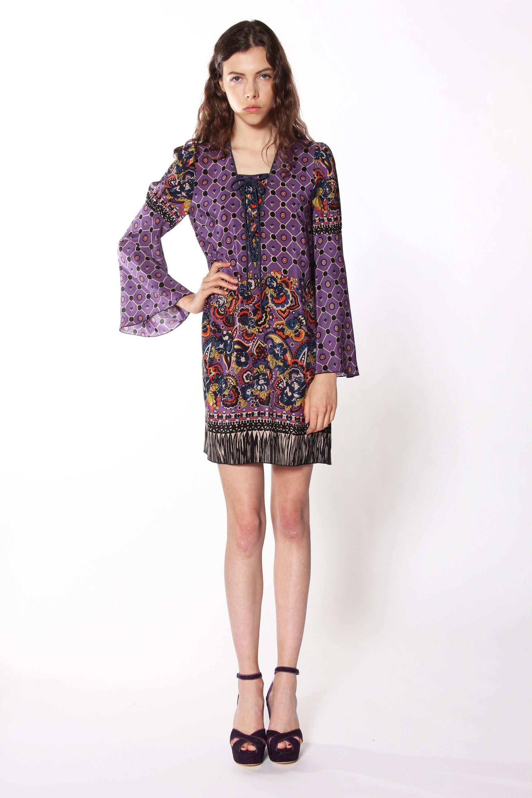 purple embroidered mini-dress