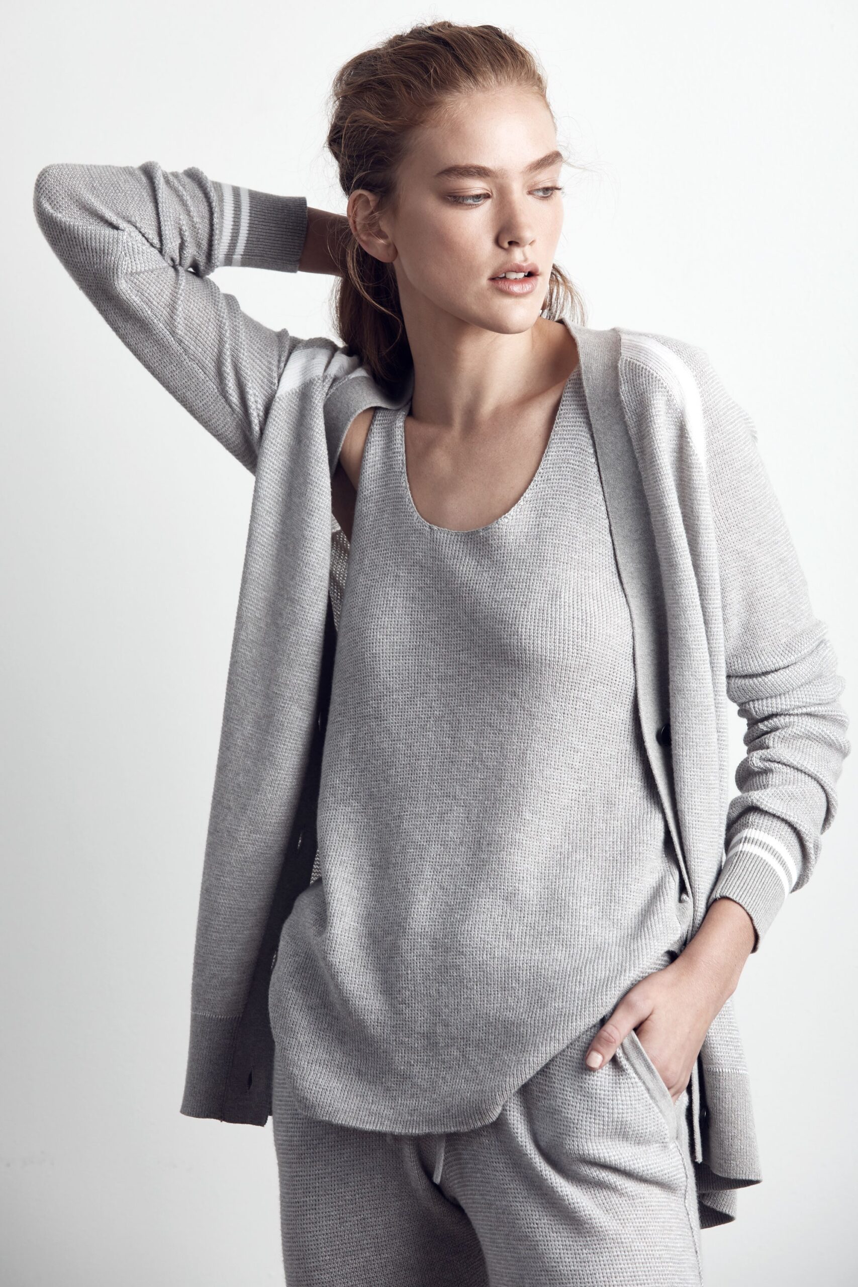 gray relaxed cardigan with tank-top