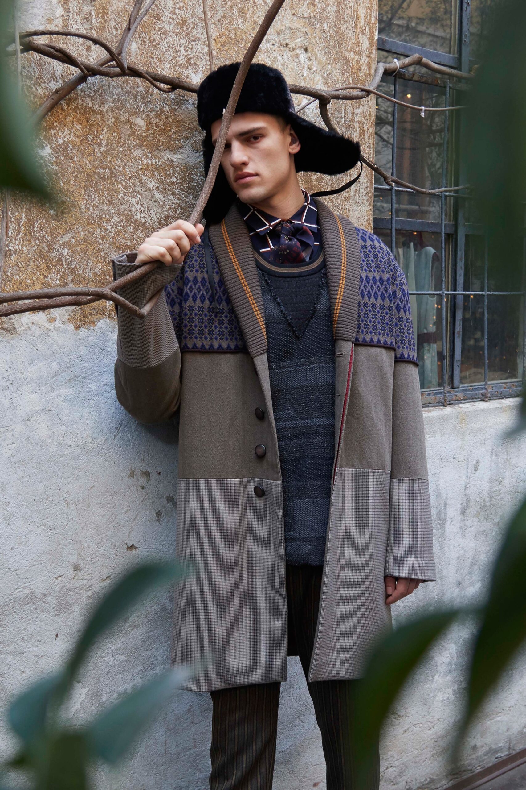 gray wool coat with black sweater