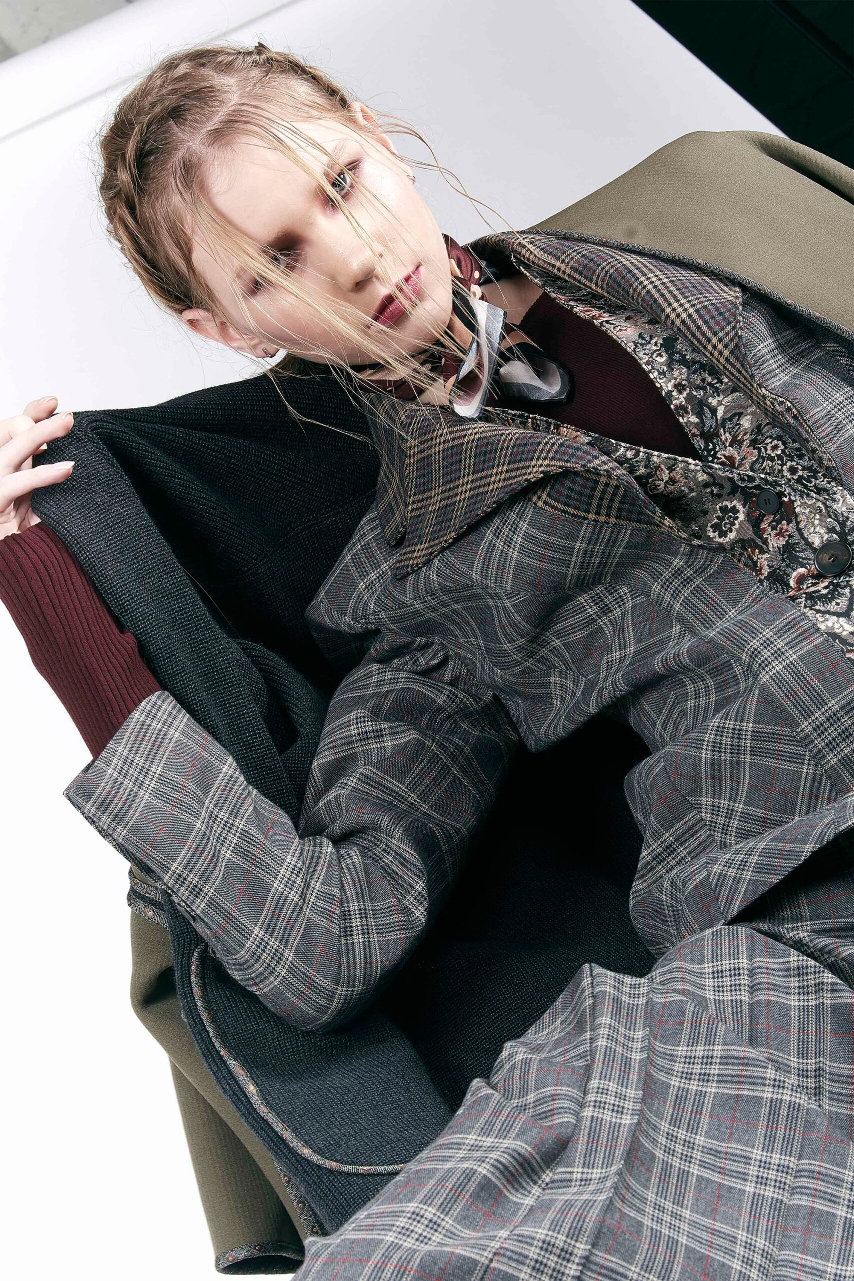 tailored gray blazer and fitted dress