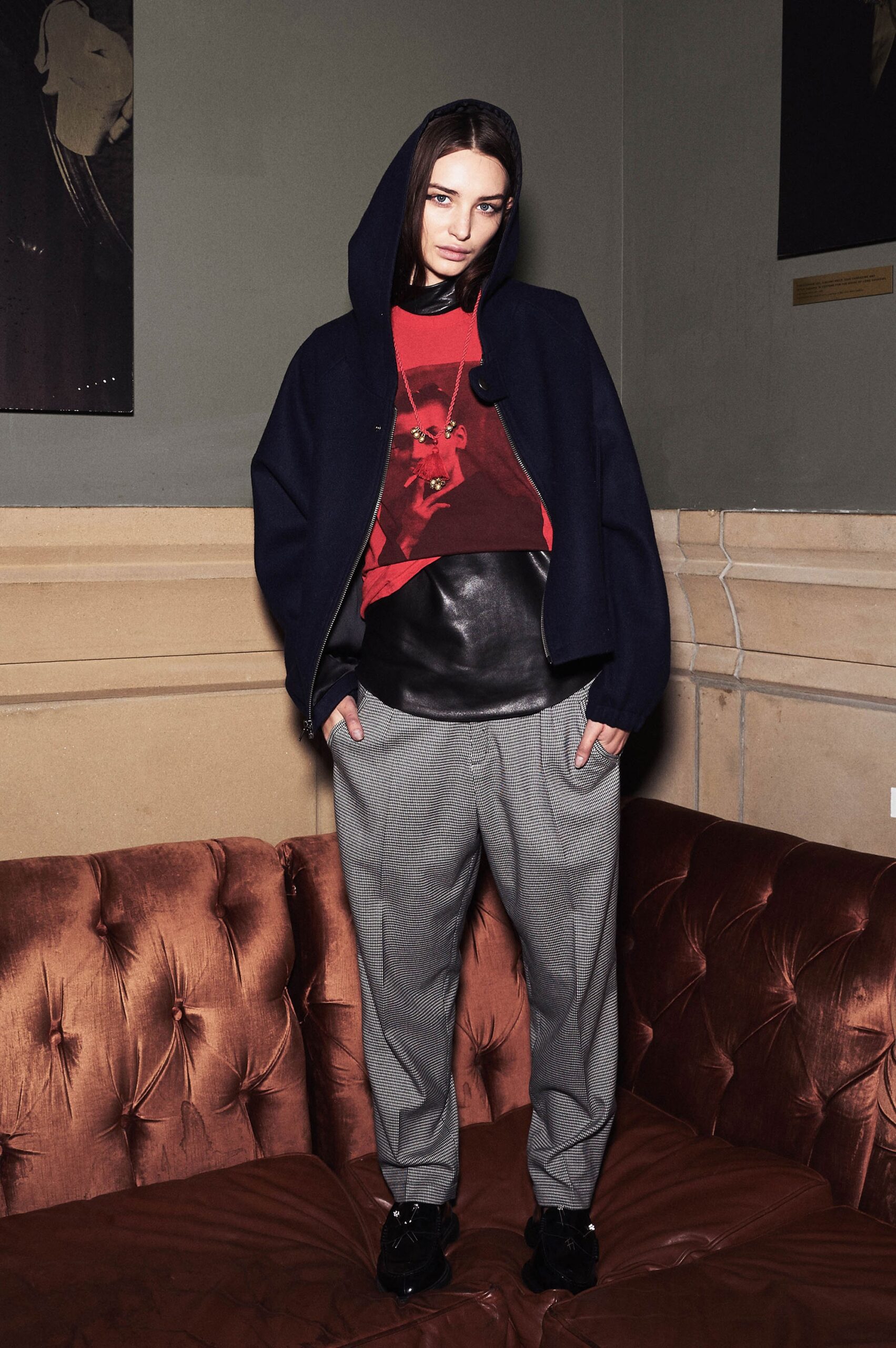 blue wool hooded relaxed jacket