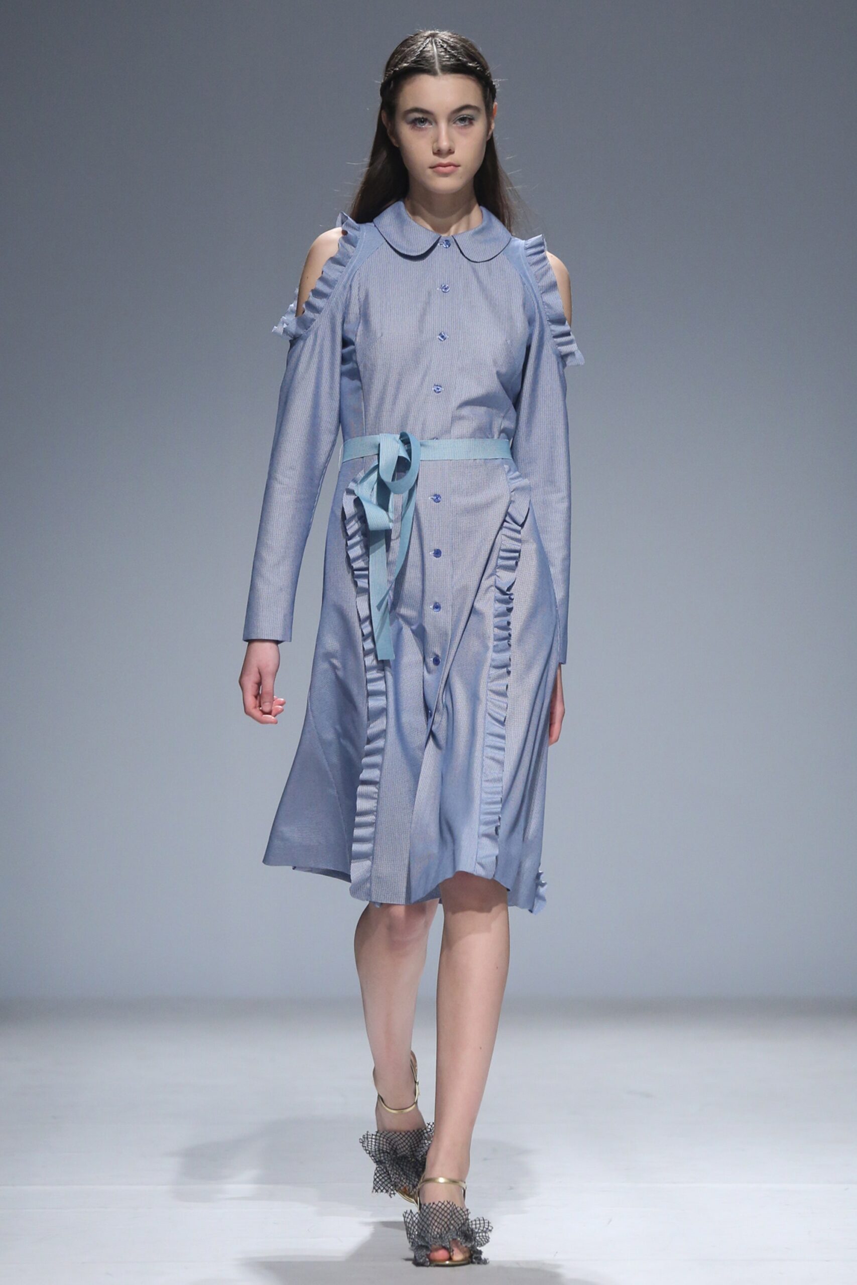 blue cotton fitted shirt-dress