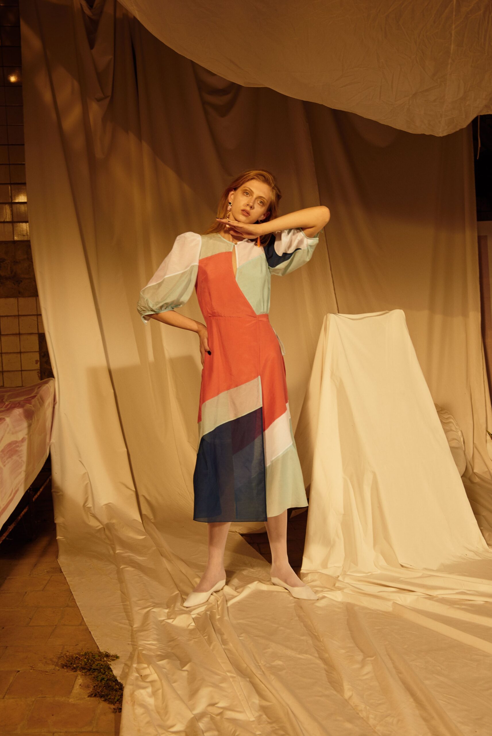 color-blocked midi dress