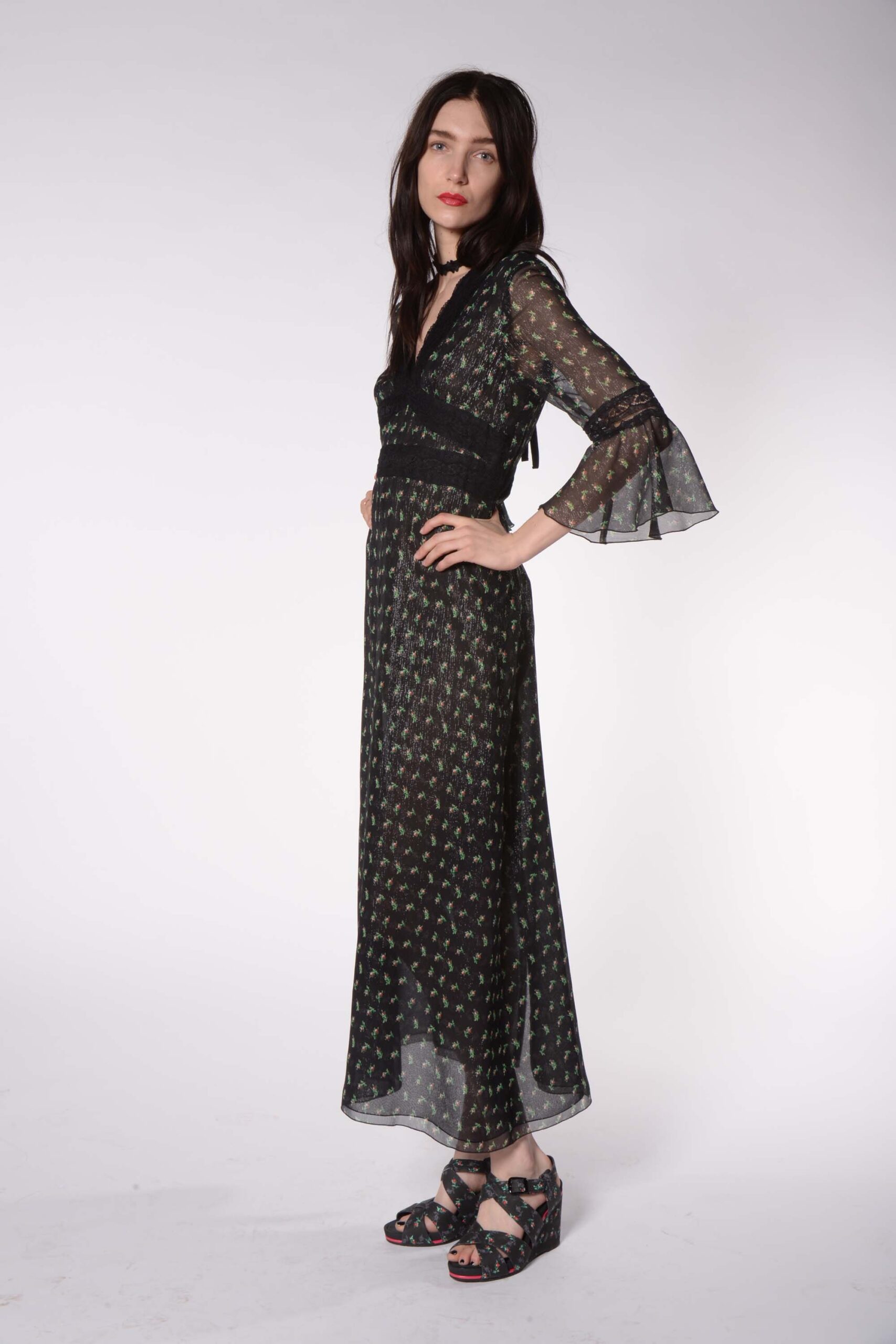 black chiffon printed maxi dress