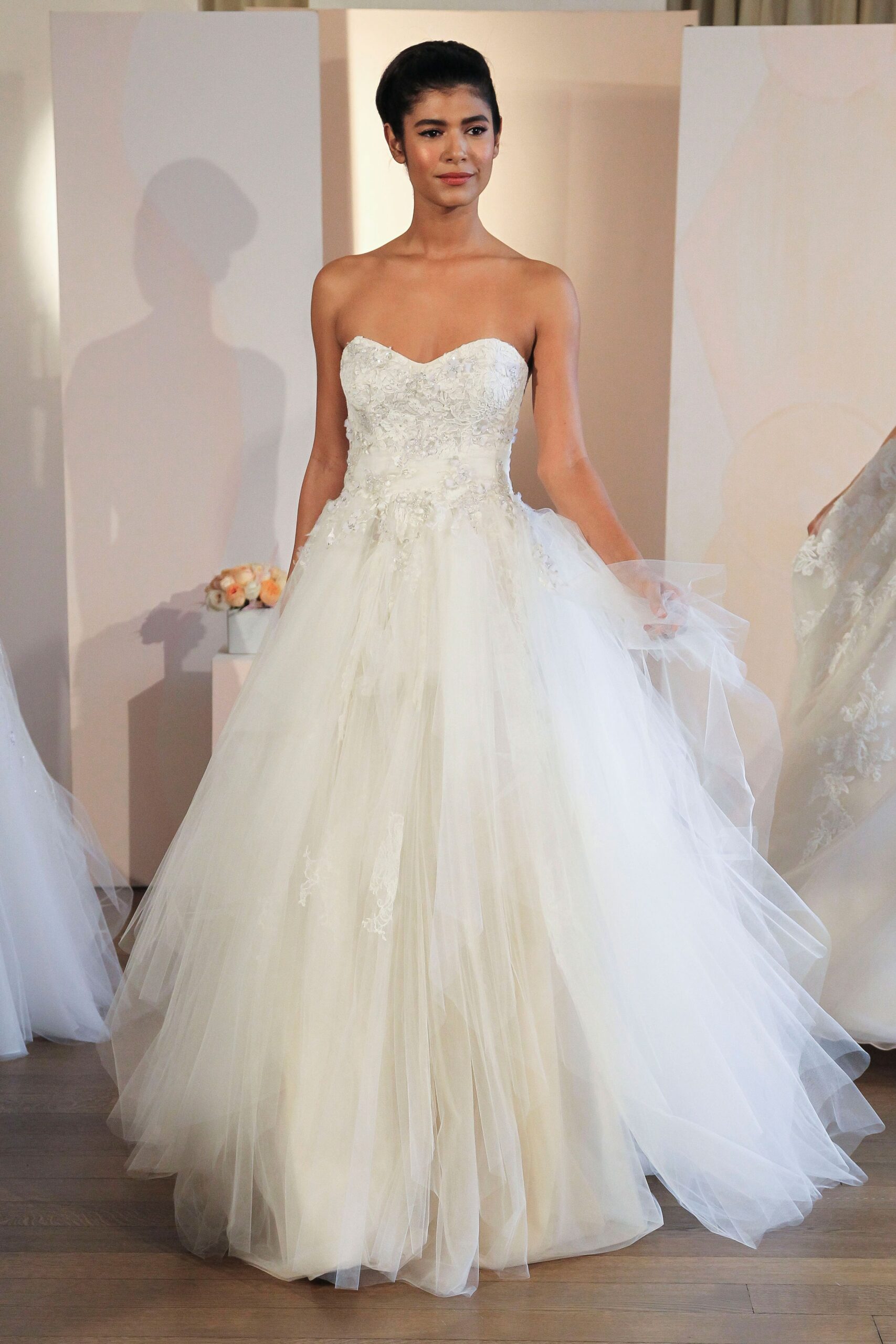 ivory strapless layered gown