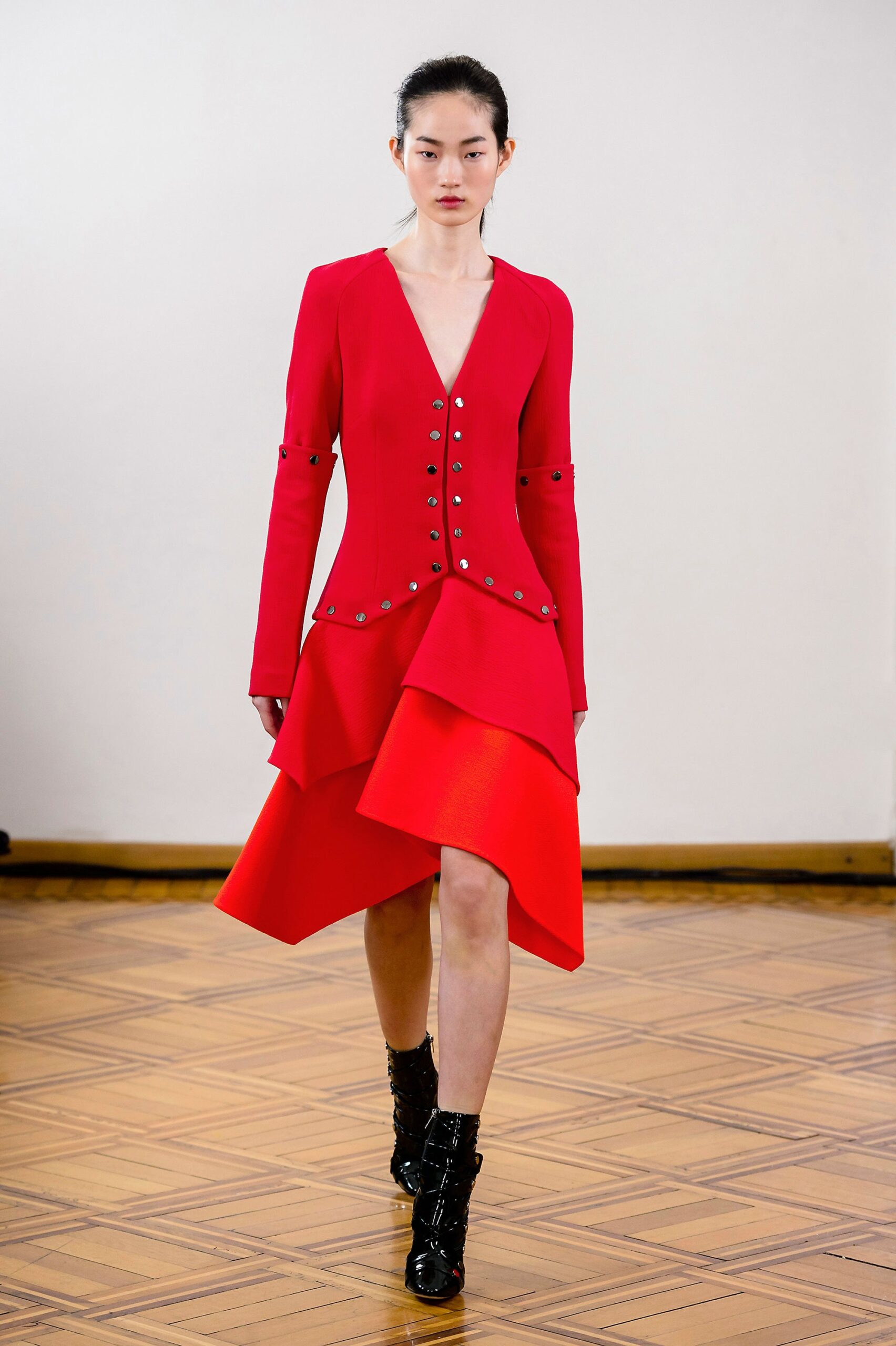 red fitted midi dress