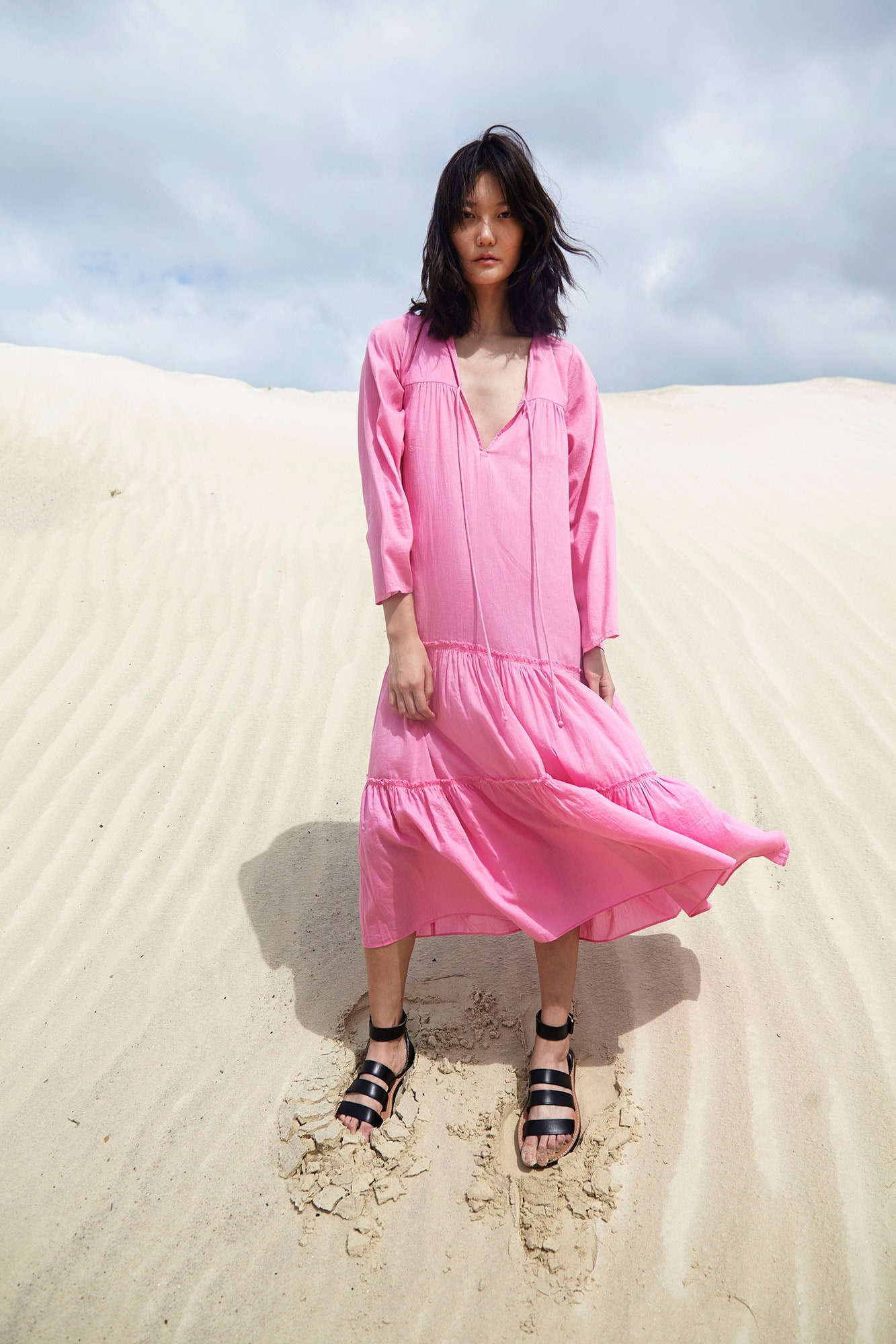 pink relaxed tiered dress