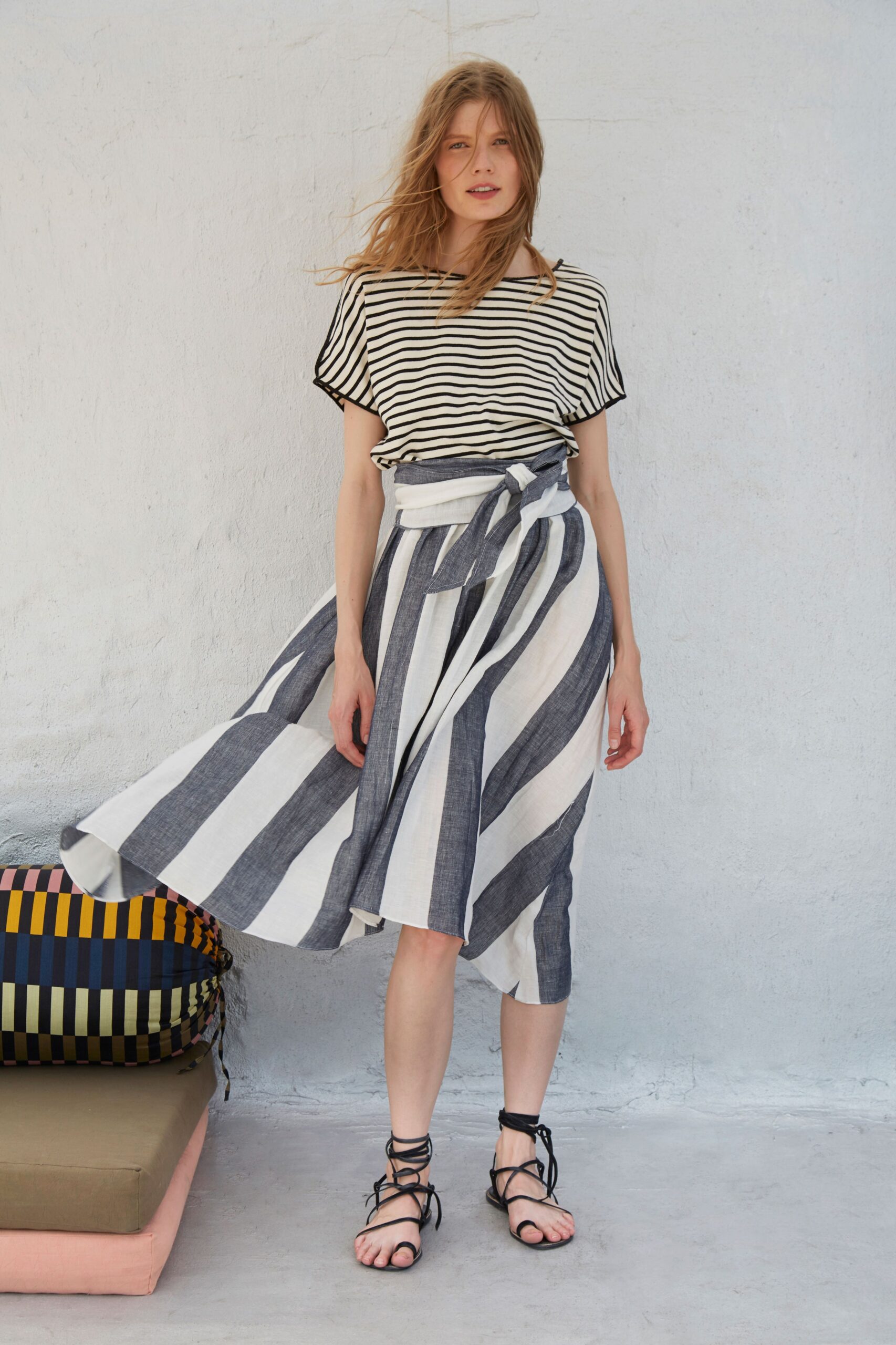 striped top and flared skirt