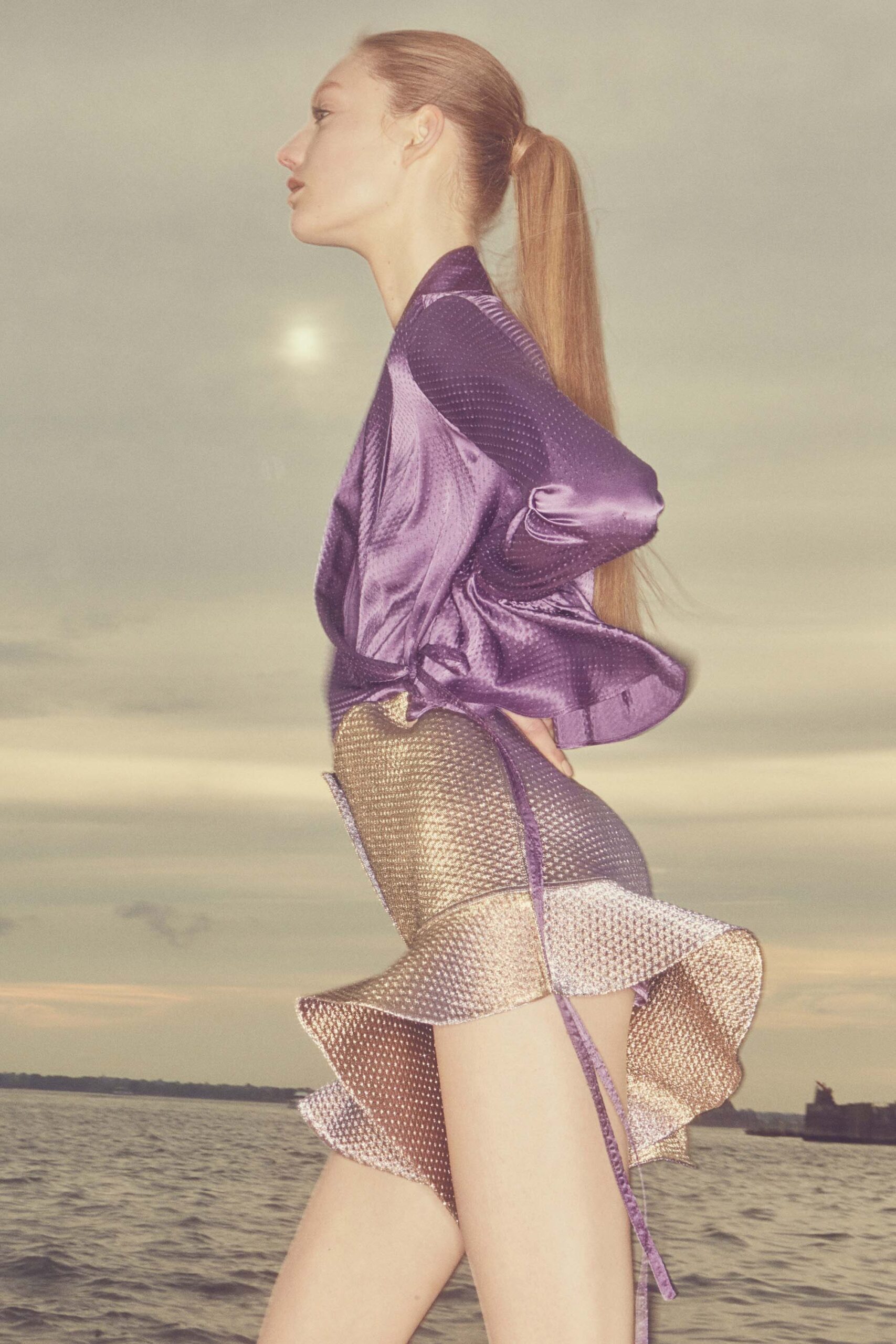 gold silk asymmetric fitted tiered flowing mini skirt