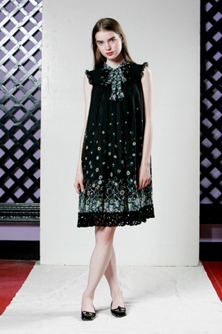 black embroidered sleeveless dress