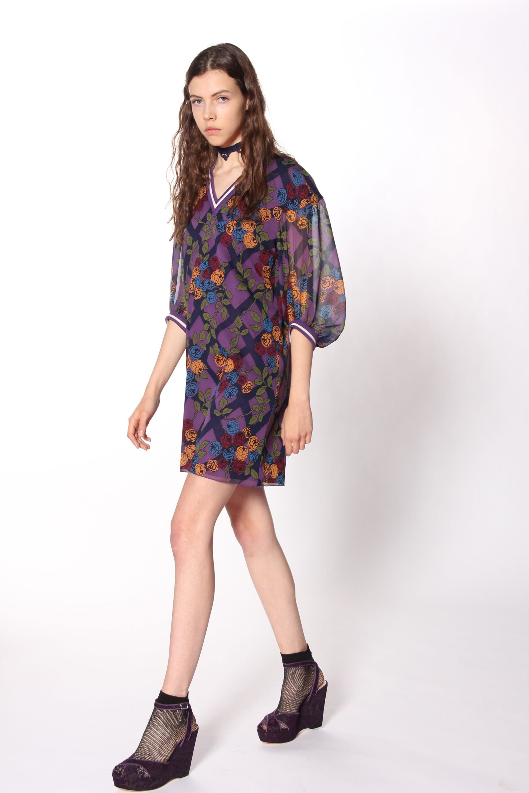 floral purple short-sleeve dress