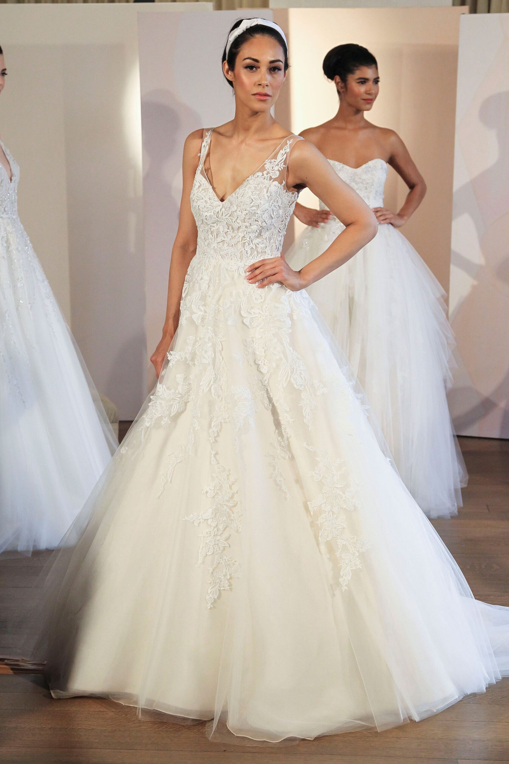 white tulle embellished gown