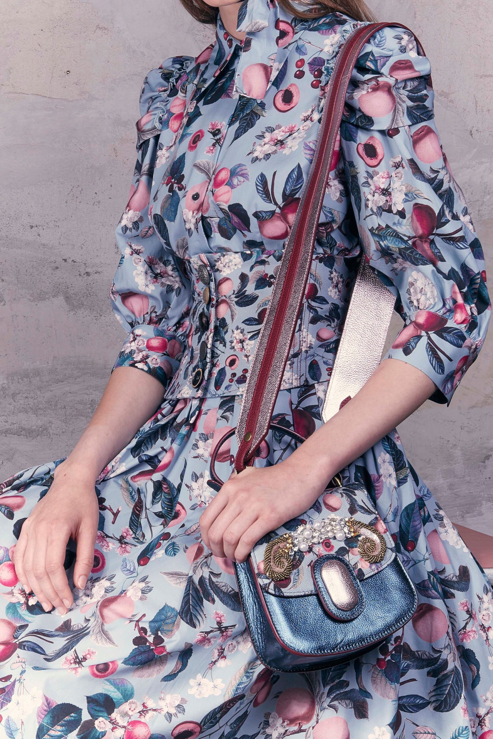 blue leather embellished bag