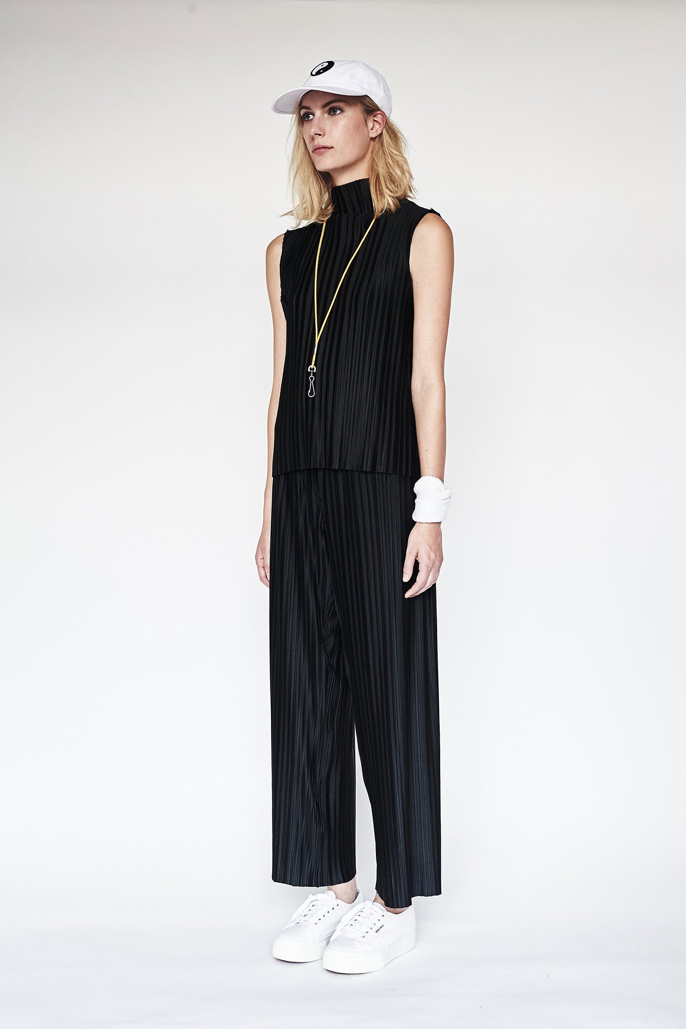 black relaxed top with wide-leg pants