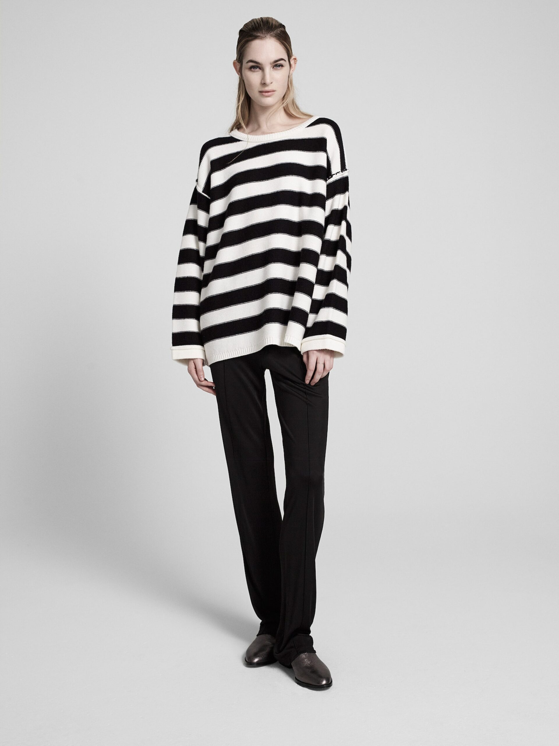 black and white striped oversized sweater