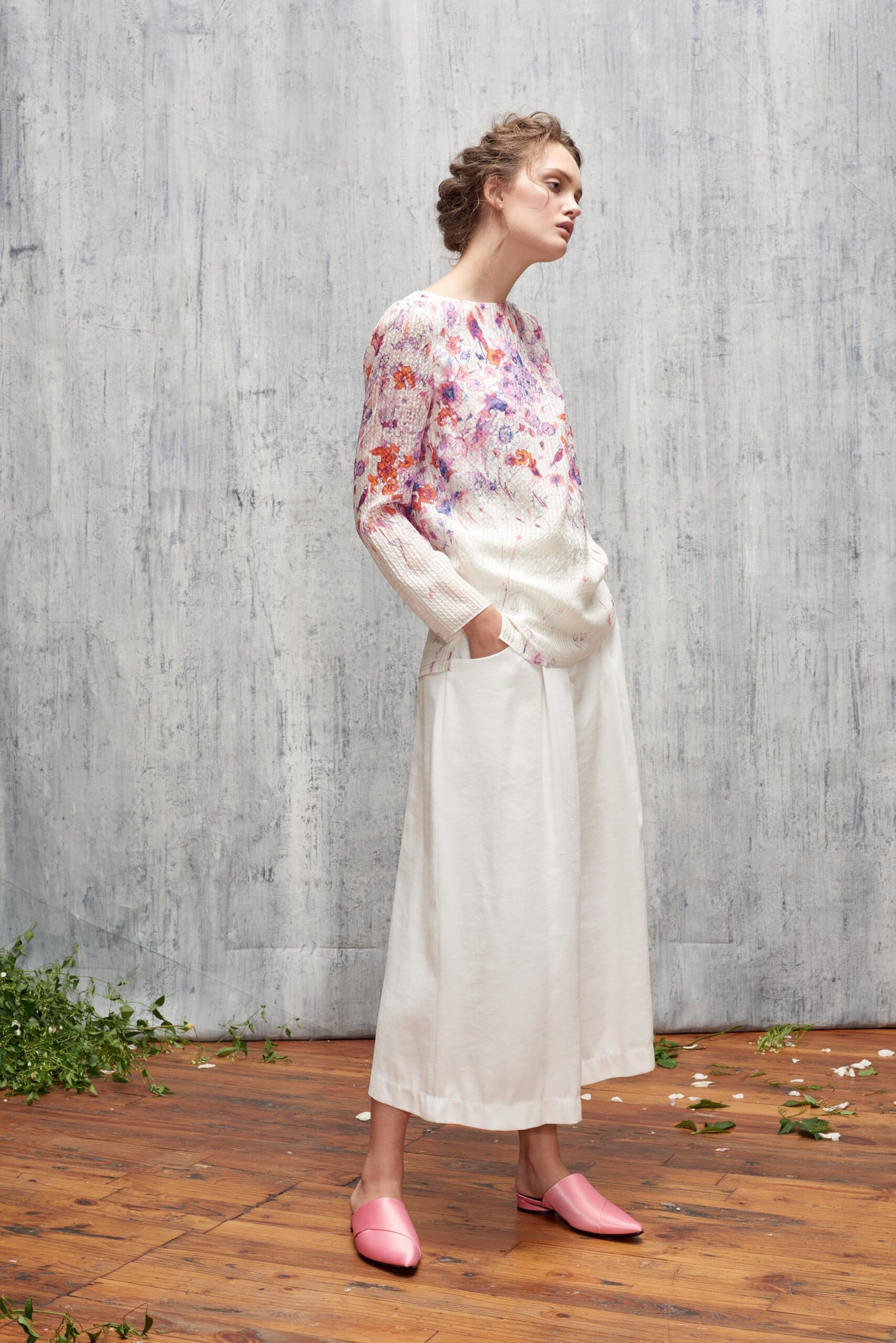floral top with wide-leg pants