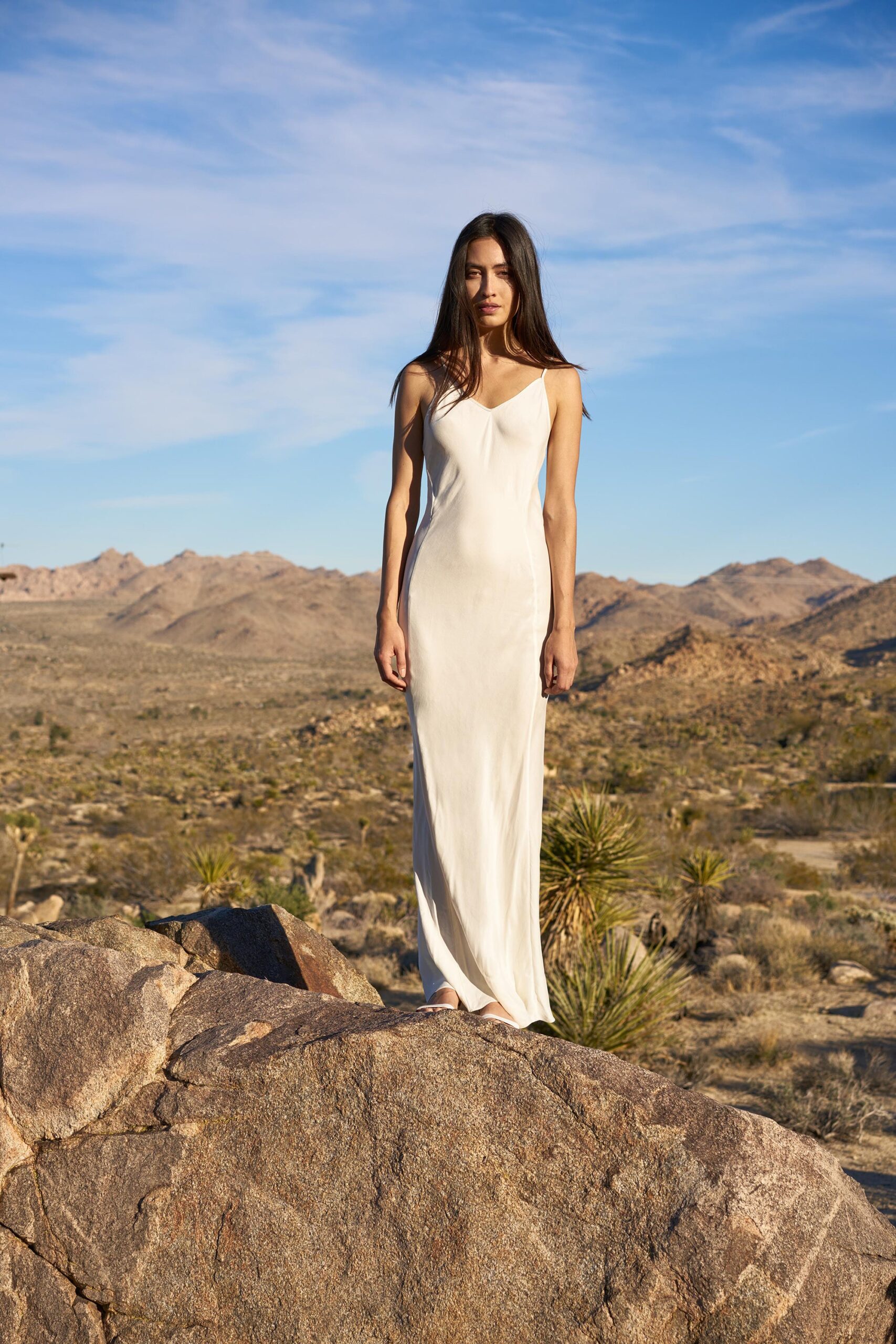 white silk sleeveless dress