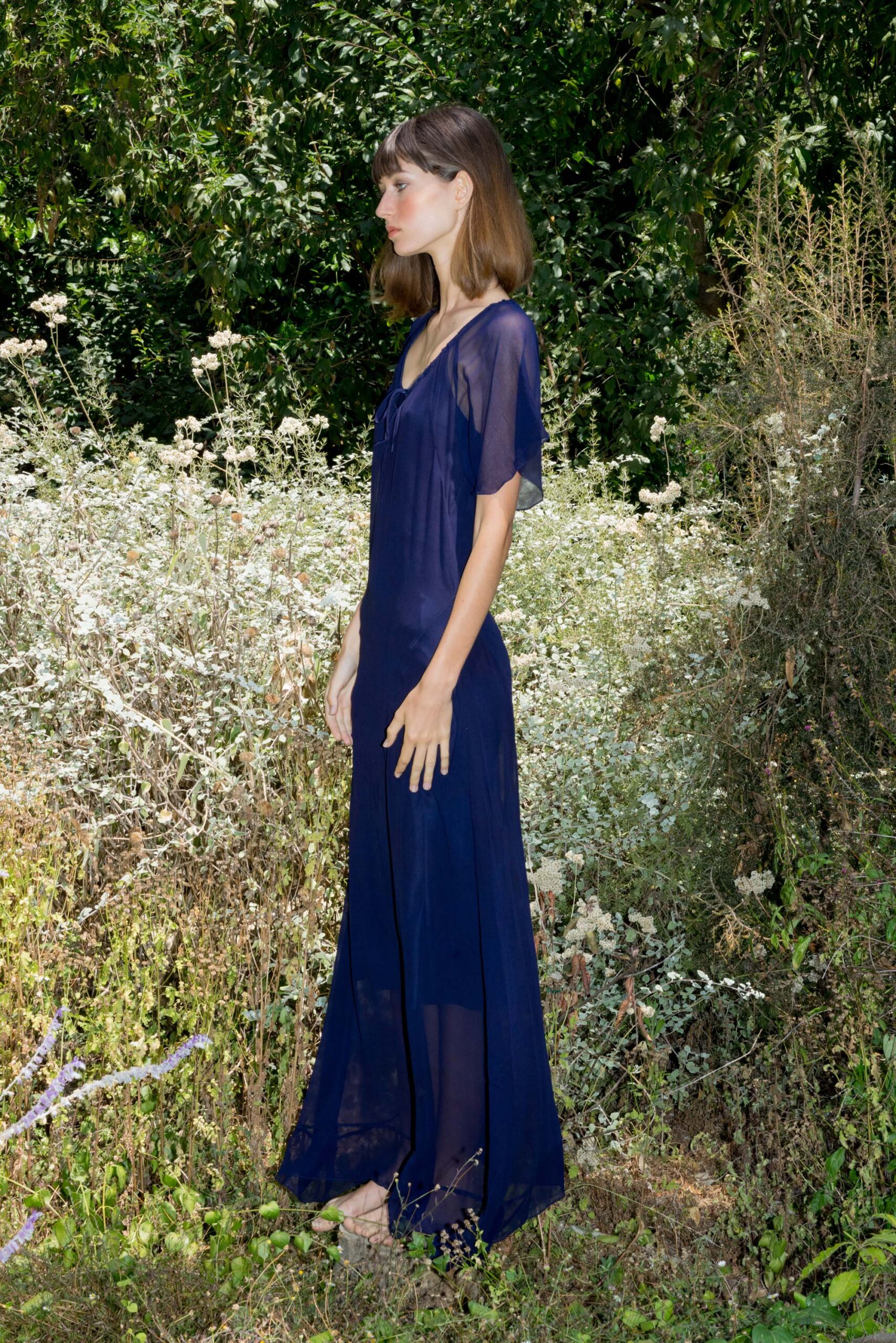 blue chiffon sleeveless dress