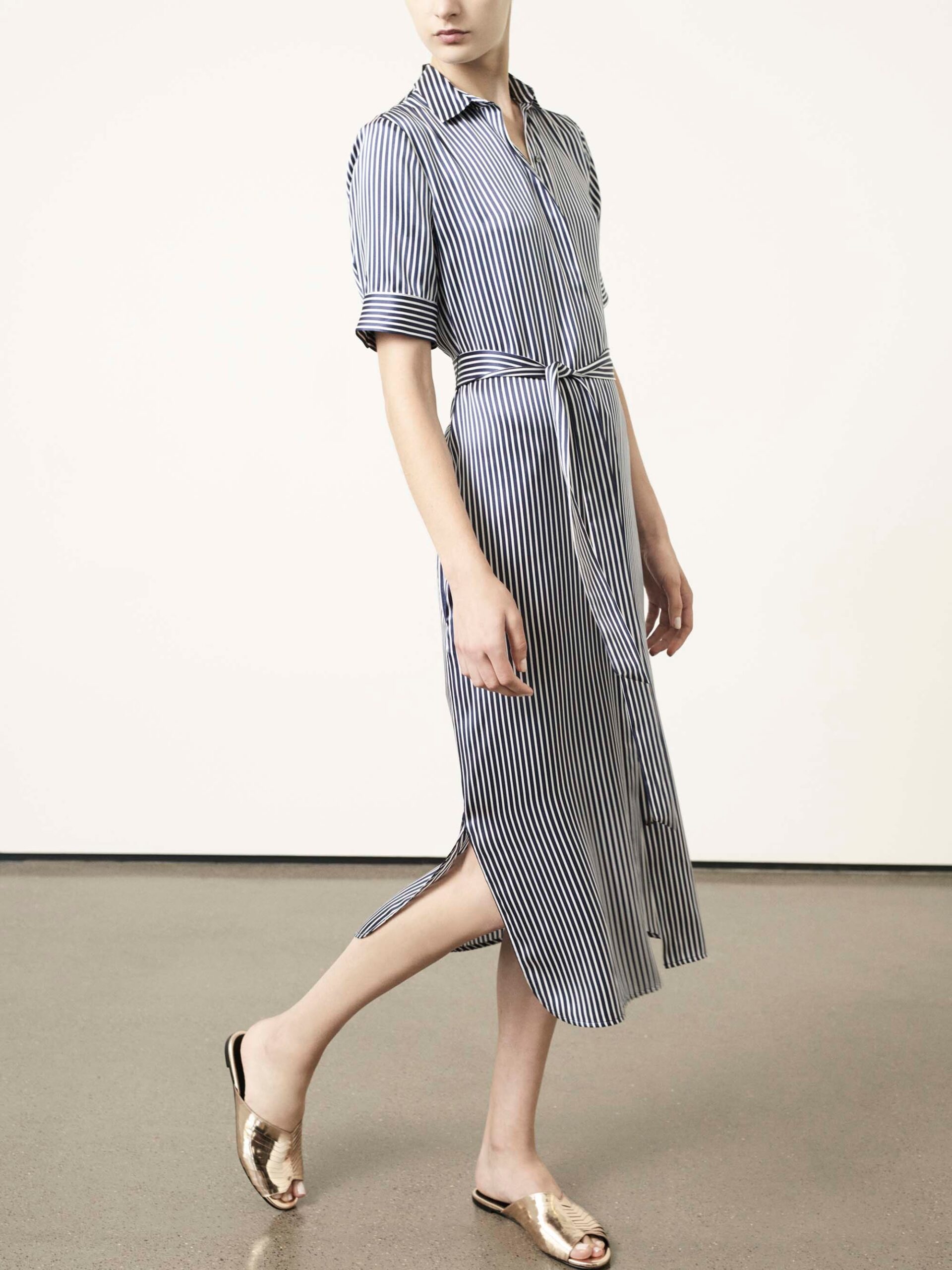 blue and white striped shirt-dress