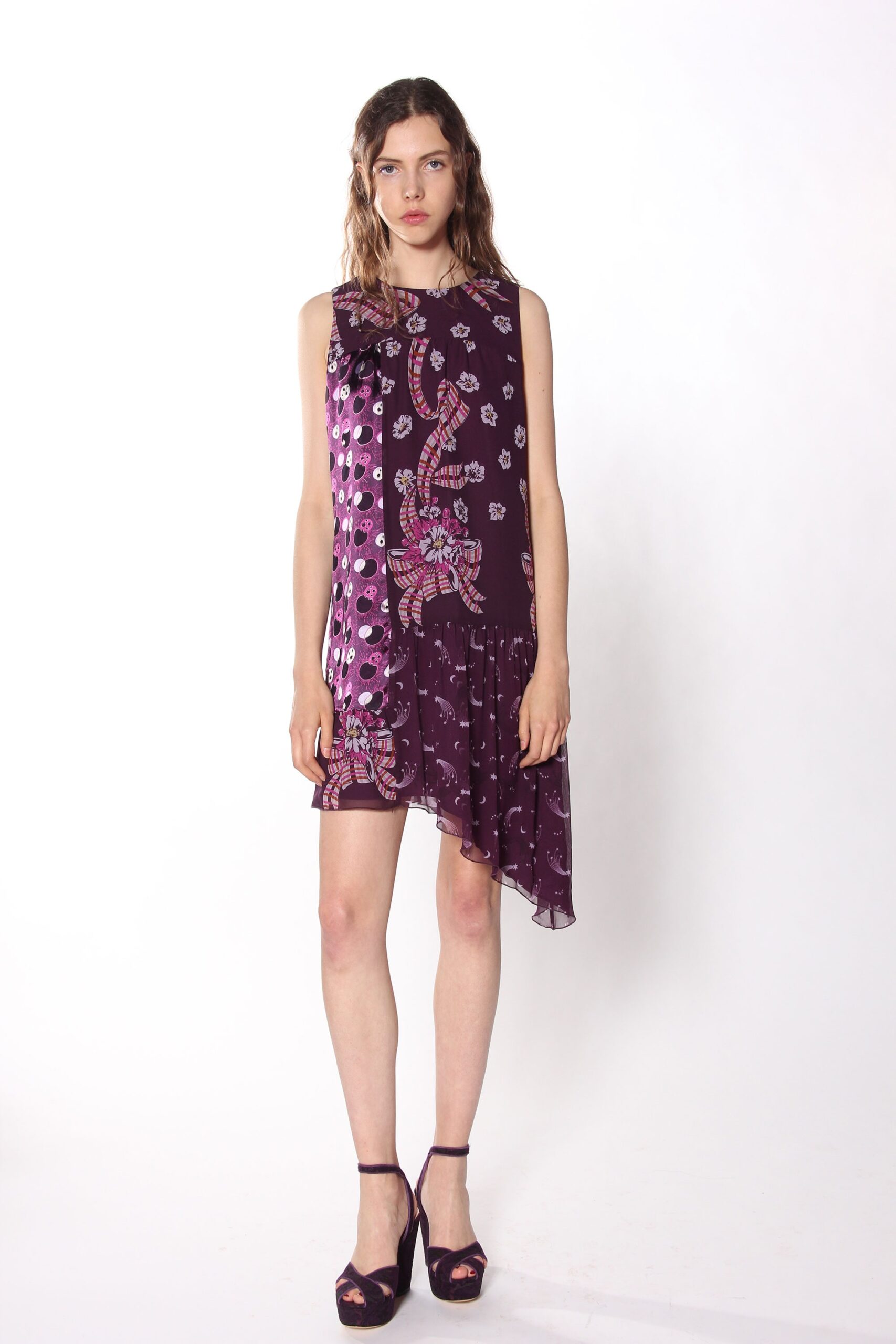 purple embroidered asymmetric dress