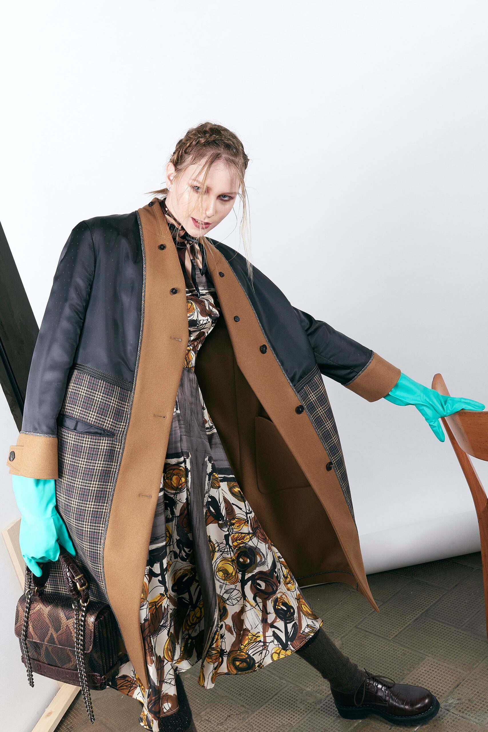 oversized black wool coat with multi dress