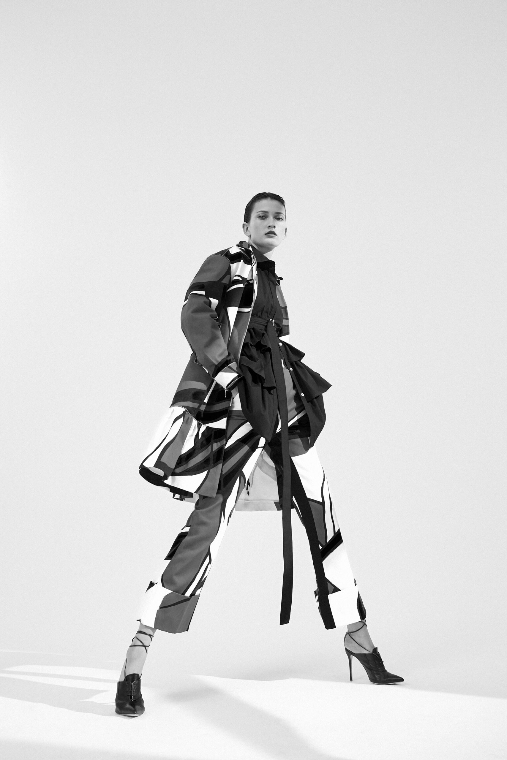 black and white color-blocked coat