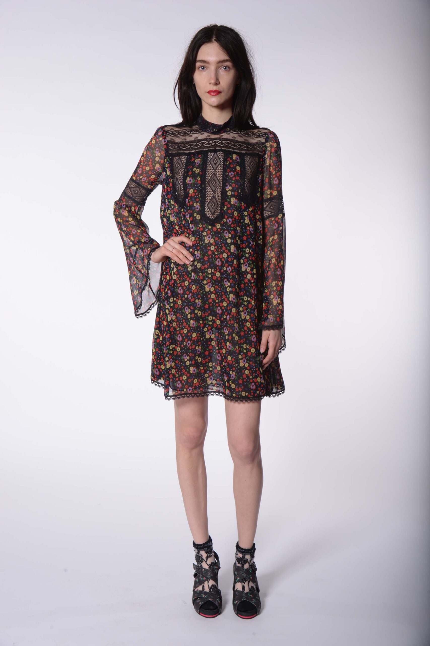 black multi floral lace dress