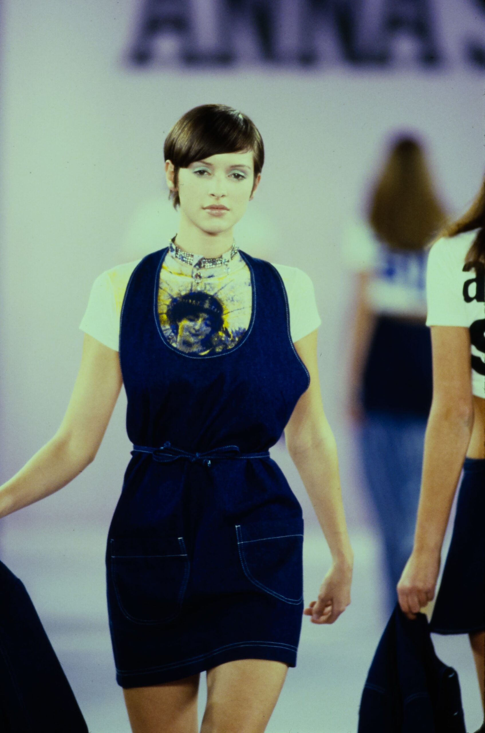 blue denim fitted dress with t-shirt