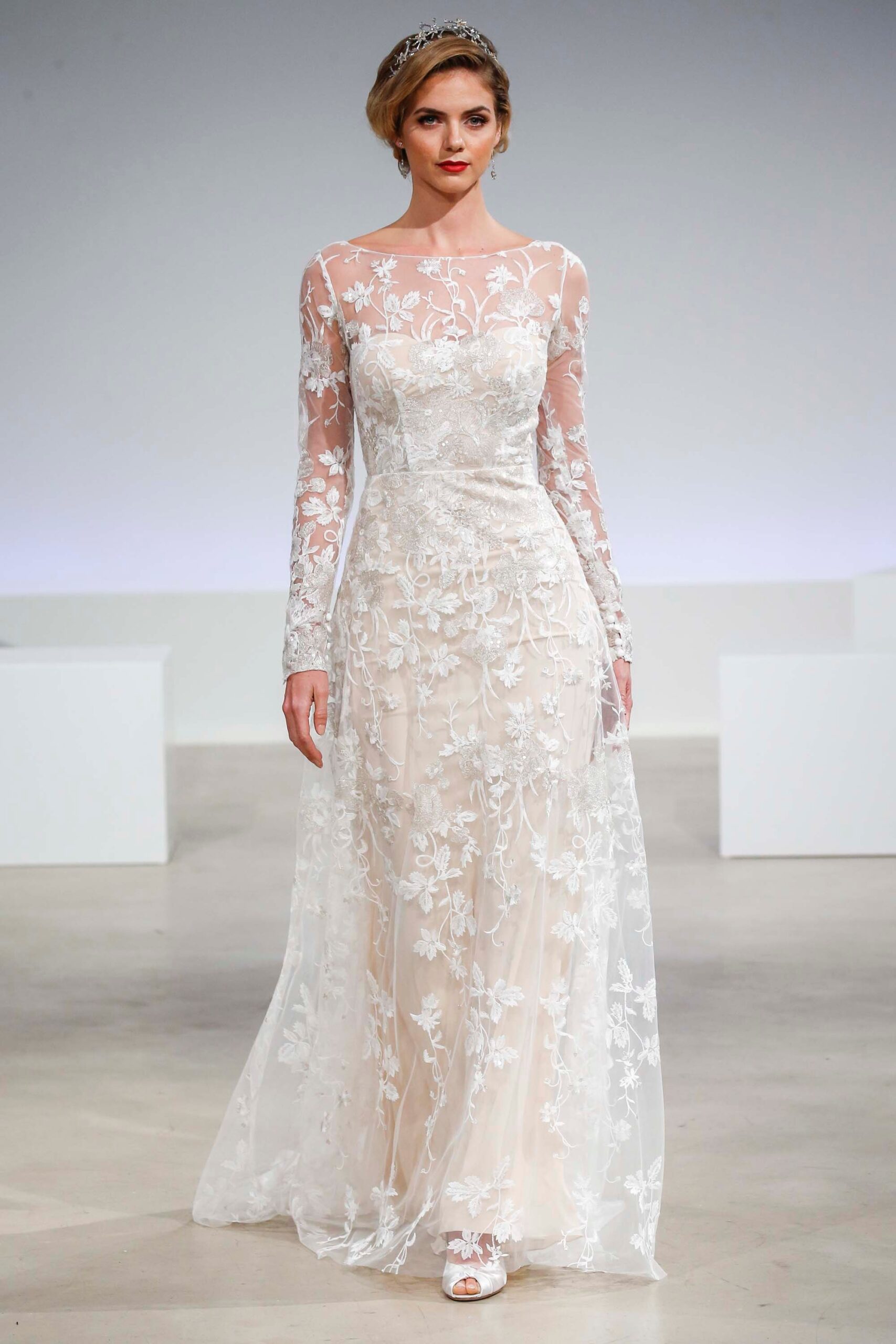 ivory lace long-sleeve gown