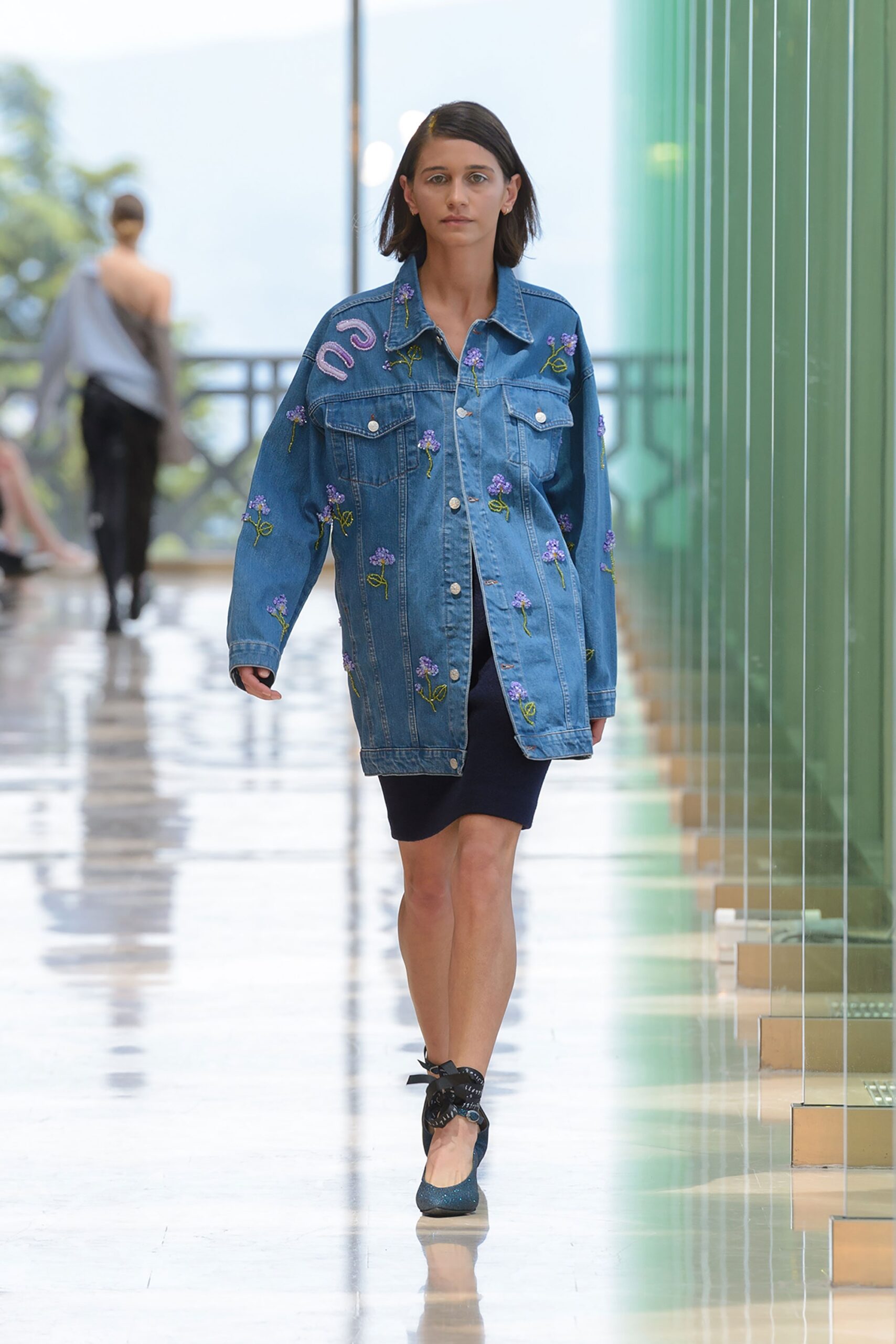 blue denim jacket with embroidery
