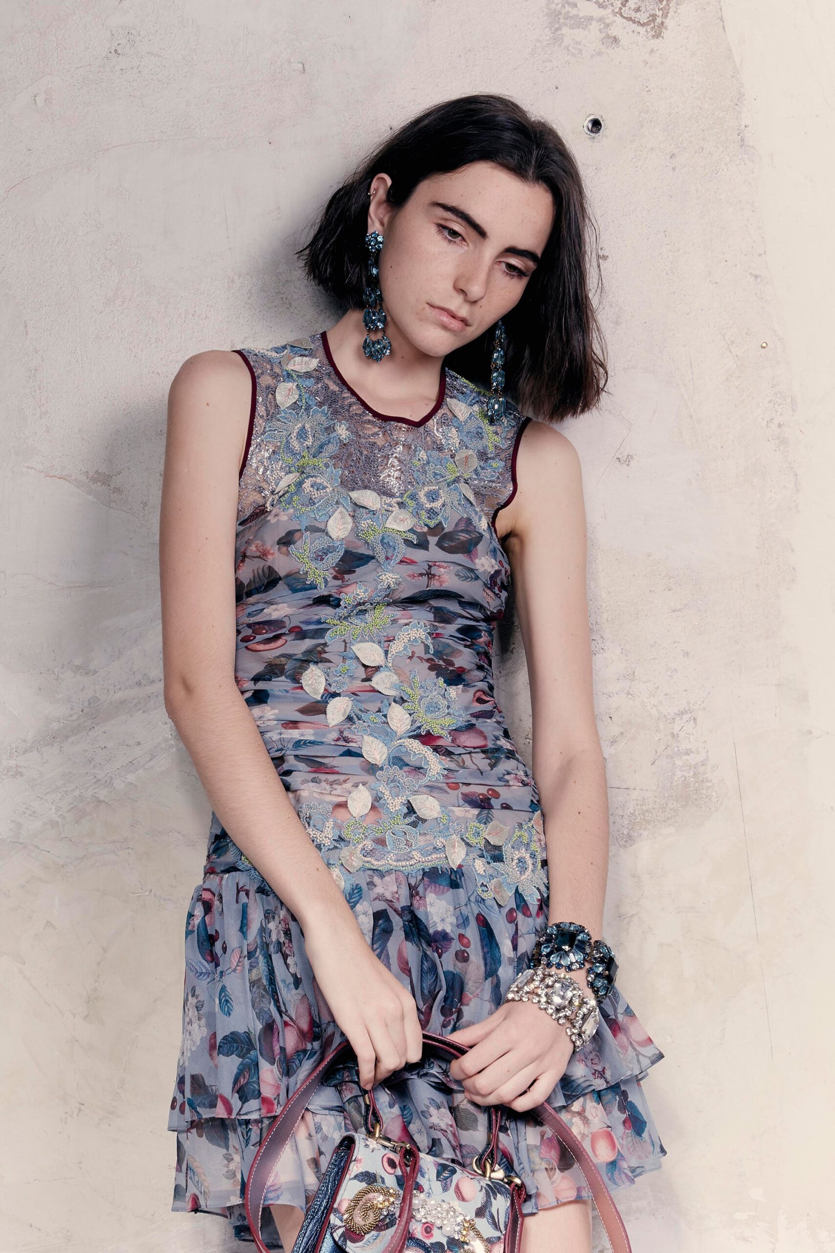 blue purple embroidered mini dress