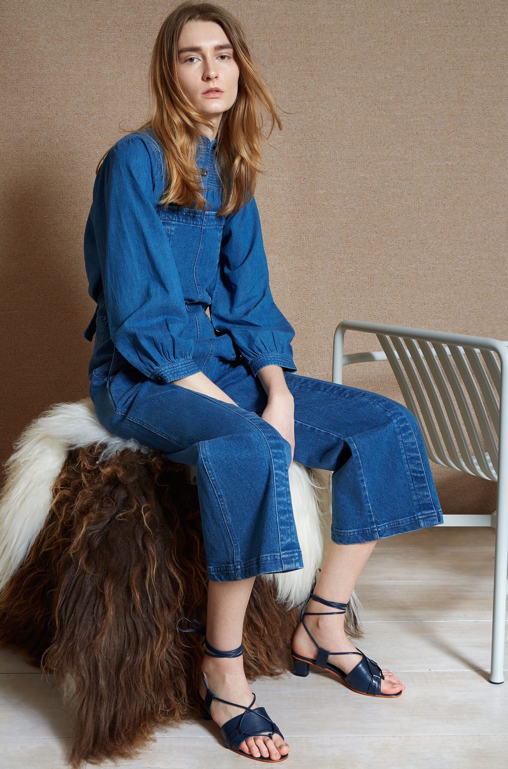 blue denim relaxed jumpsuit