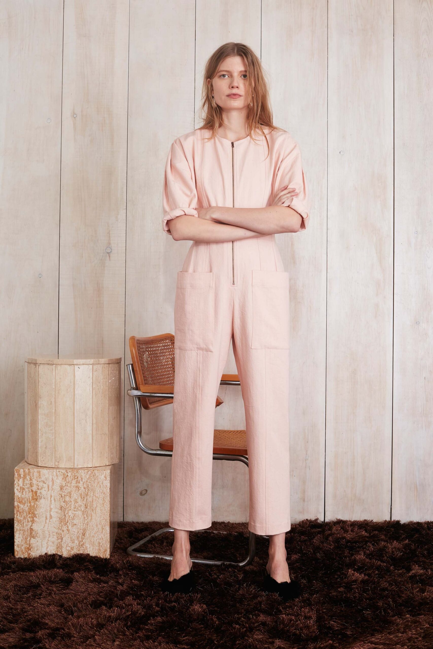 pink relaxed cotton jumpsuit