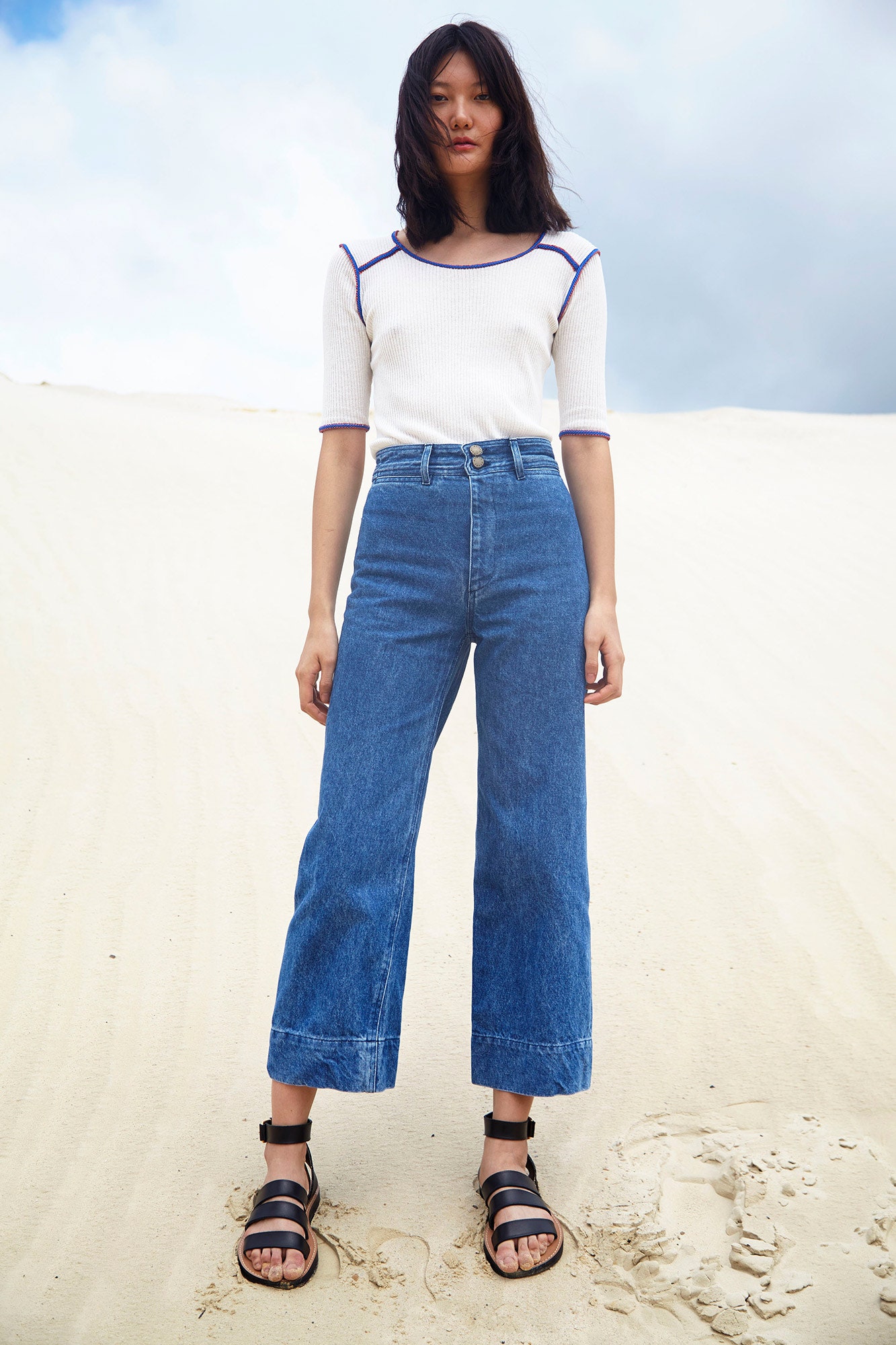 blue denim relaxed wide-leg pants